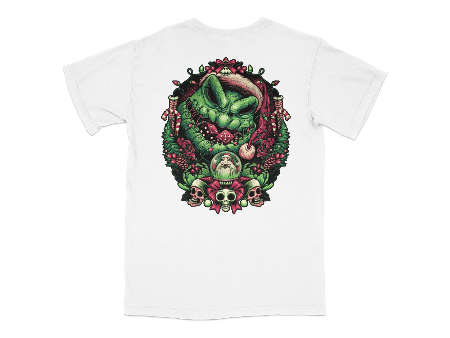 Gothic Skull T-Shirt, Dark Fantasy Floral Design, Creepy Green Skull Graphic Tee, Unisex Clothing