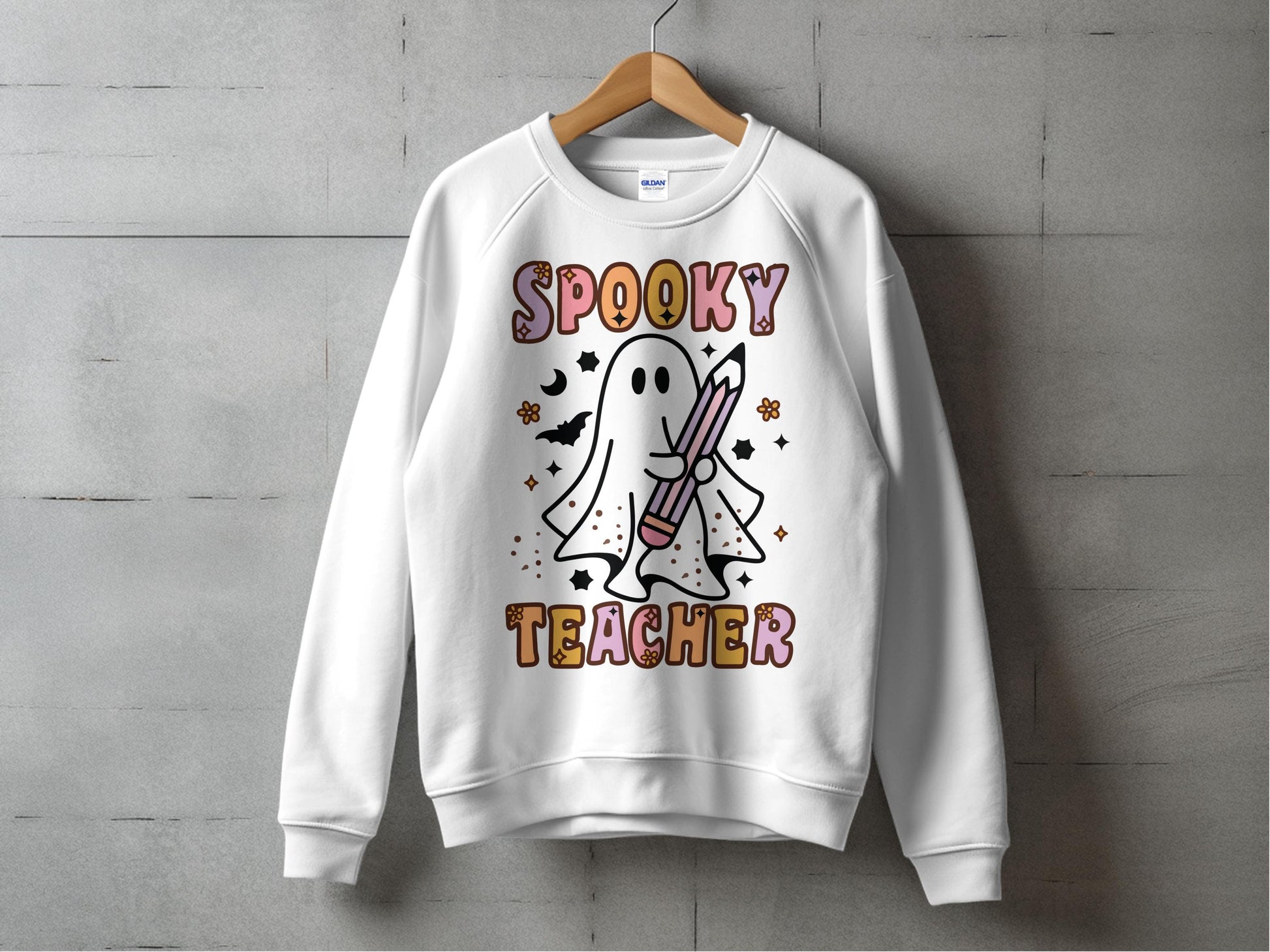 Spooky Teacher Halloween Sweatshirt - Cute Ghost Graphic Autumn Crewneck, Casual Fall Fashion, Unisex Pullover Sweater