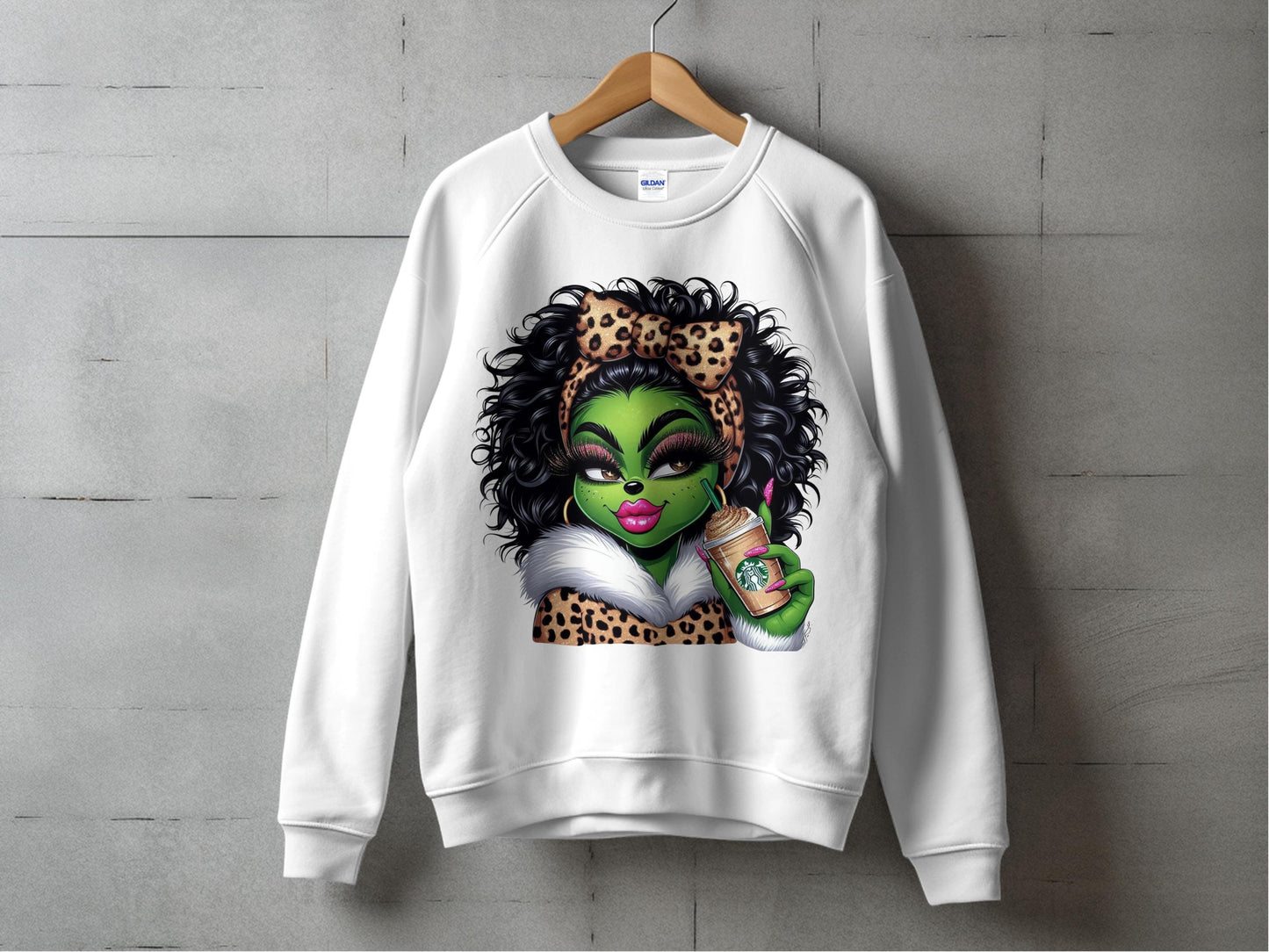 Drag Queen Graphic Sweatshirt, Leopard Print, Bold Makeup Design, Unisex Adult Clothing, Fashion Statement Pullover