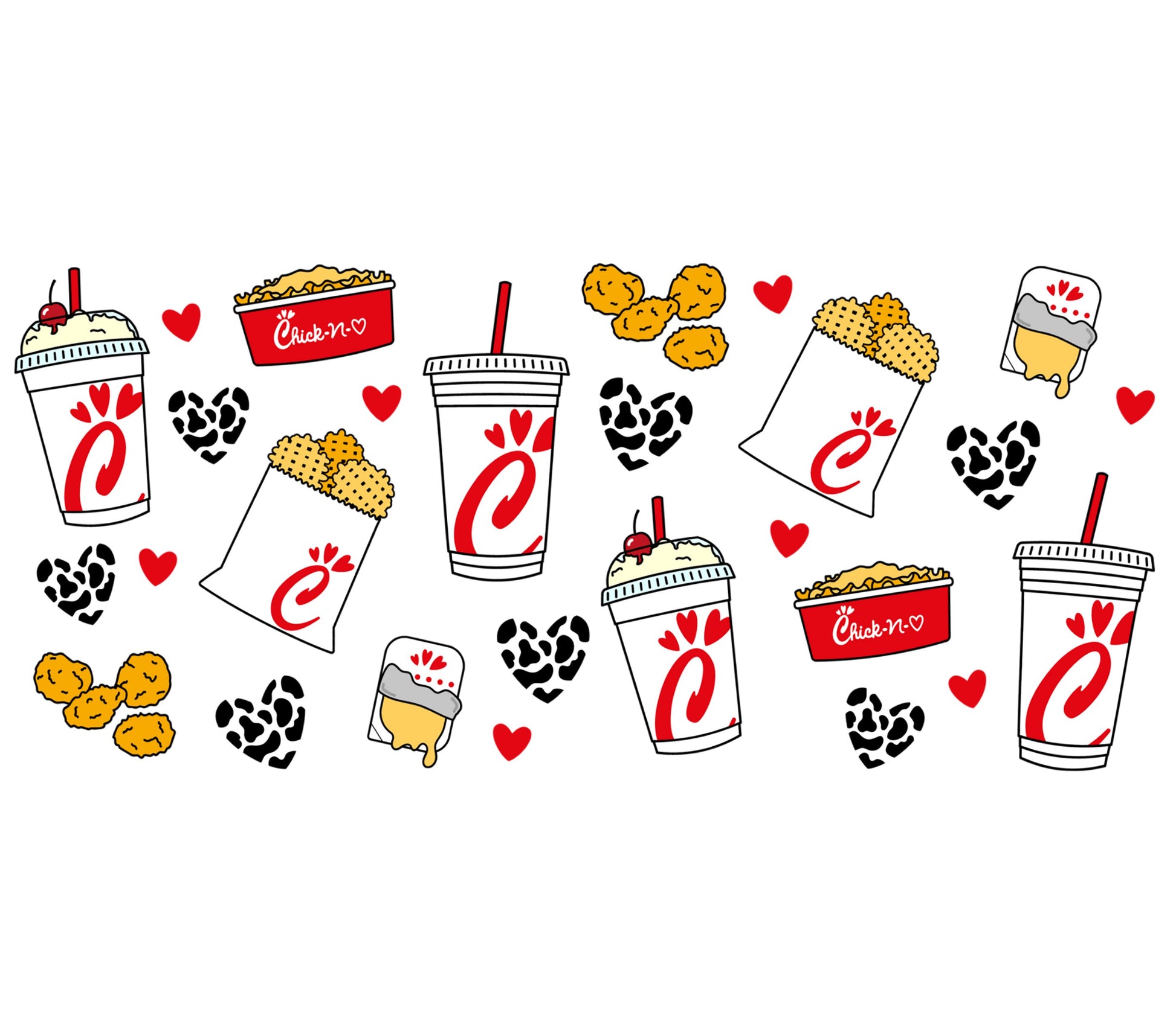 Chick-fil-A Inspired Pattern Vinyl Sticker Sheet, Fast Food Drink and Nuggets, Cute Laptop Decals