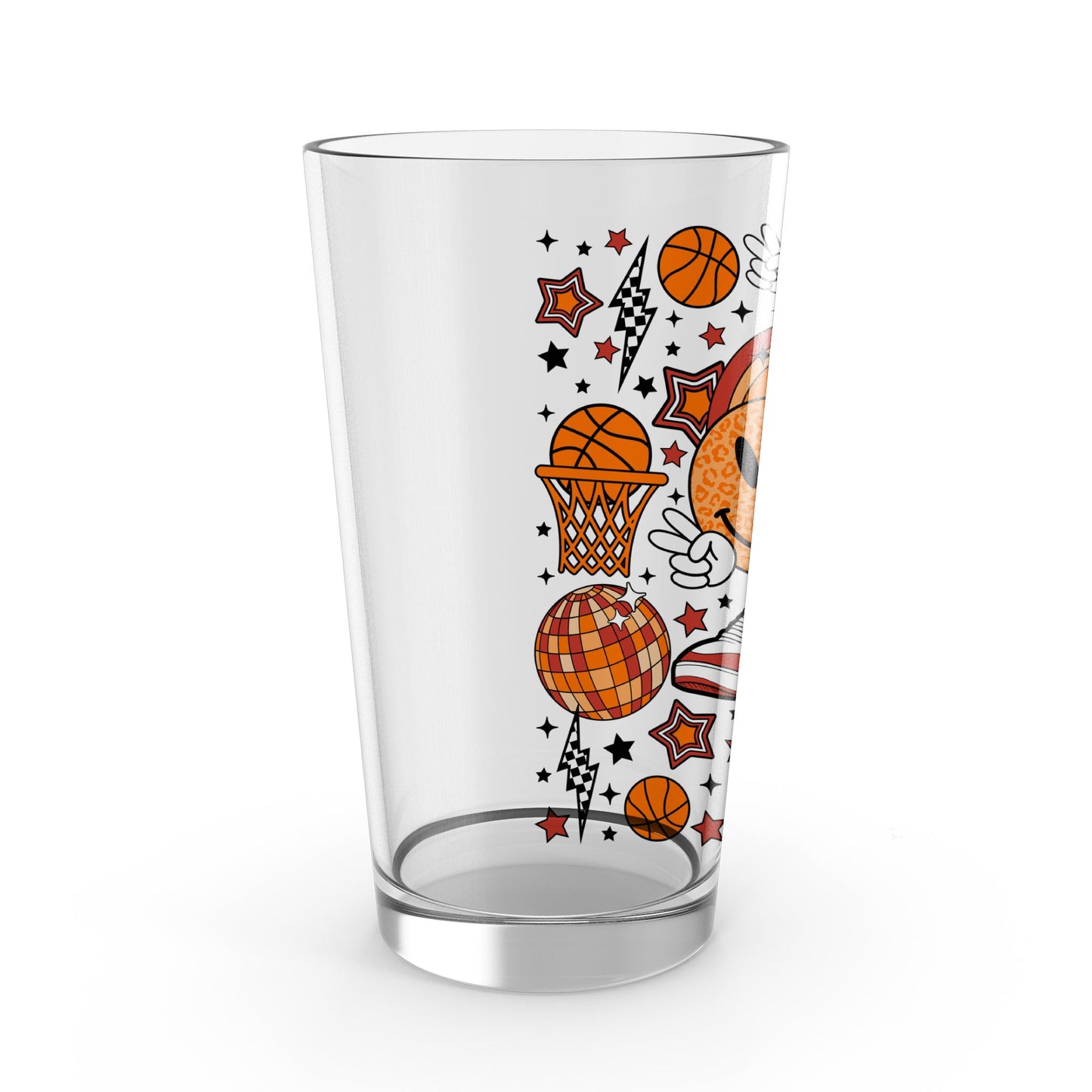 Basketball Theme Glass Tumbler, Sports Drinkware, Hoop Ball Design, Star Patterns, Unique Gift for Basketball Fans