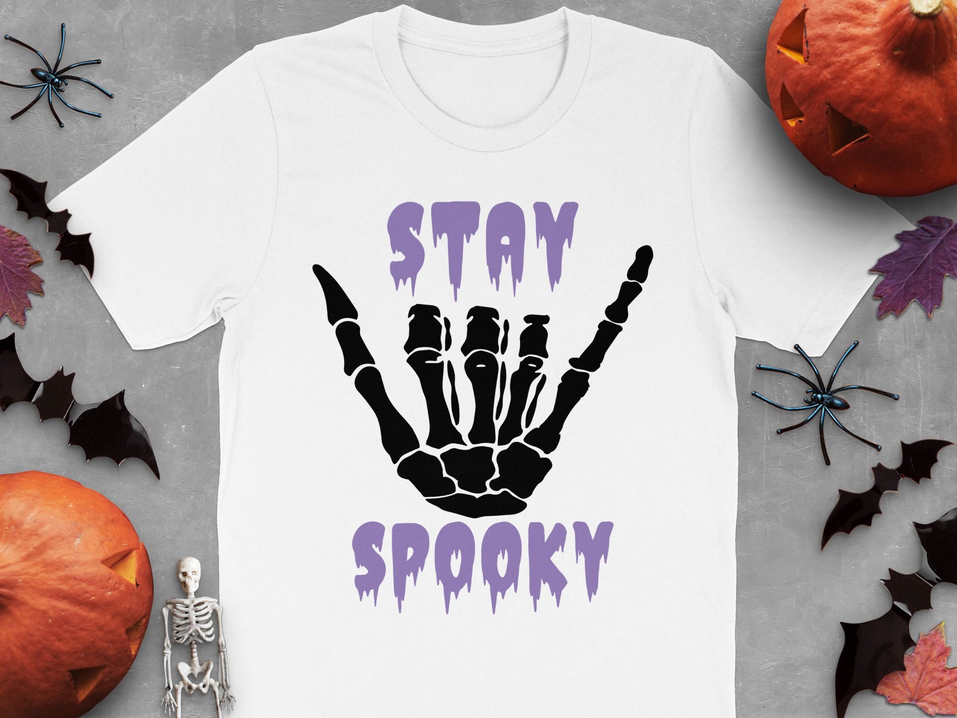 Stay Spooky Skeleton Hand T-Shirt, Halloween Graphic Tee, Unisex Fall Festival Apparel, October Clothing Gift Ideas