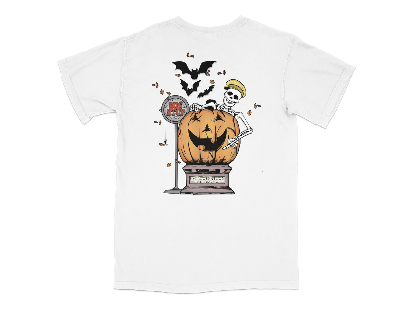 Halloween Pumpkin T-Shirt, Spooky Skull and Bat Graphic, Unisex White Tee, Holiday Casual Wear