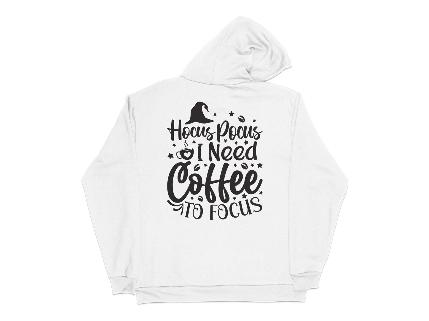 Hocus Pocus I Need Coffee to Focus Hoodie, Funny Witchy Hooded Sweatshirt, White Cozy Pullover, Casual Fall Apparel, Gift for Coffee Lovers