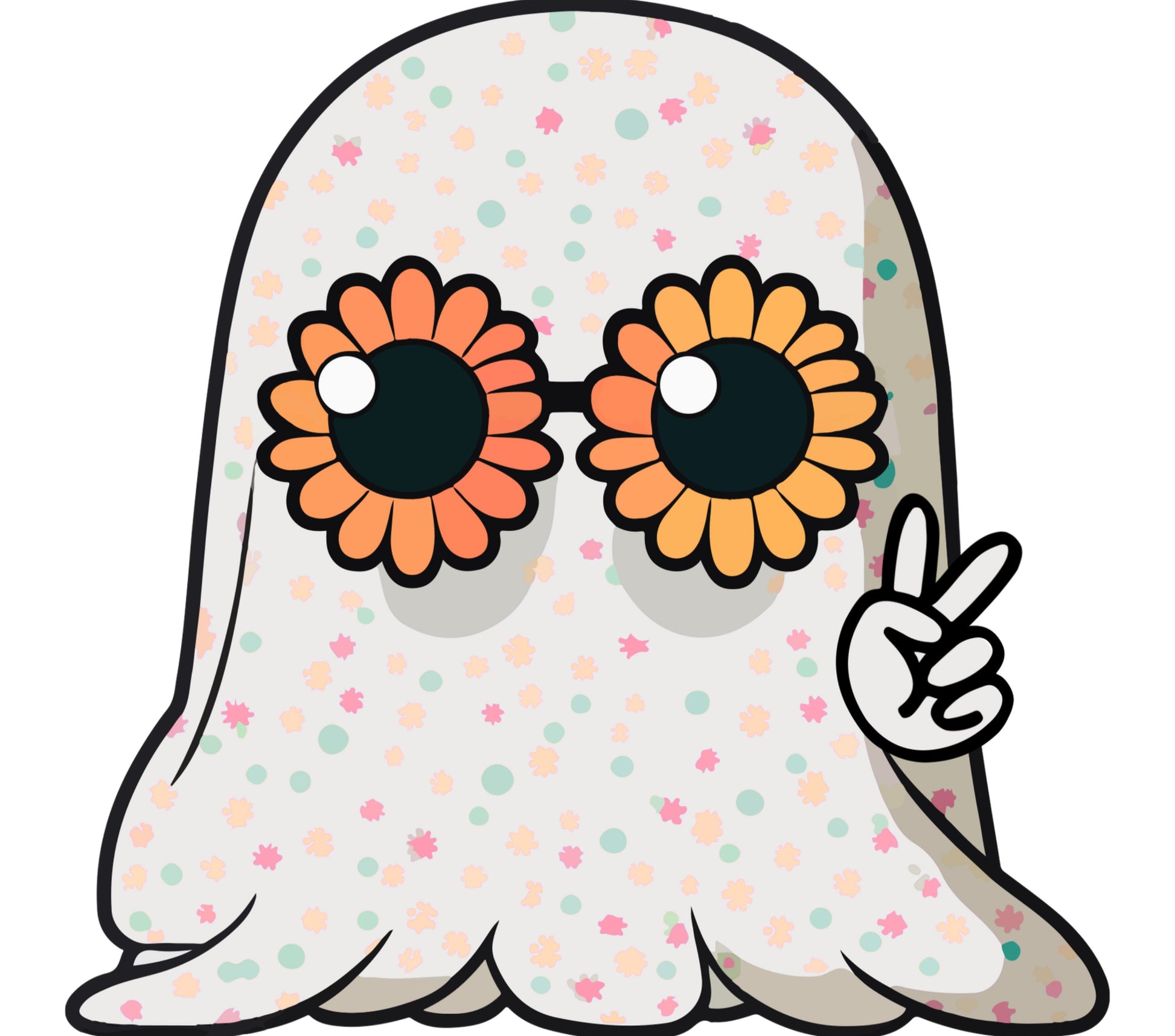 Cute Floral Ghost Sticker, Daisy Eyes Ghost Decal, Fun Spooky Spirit, Halloween Vinyl Sticker for Laptops and Notebooks
