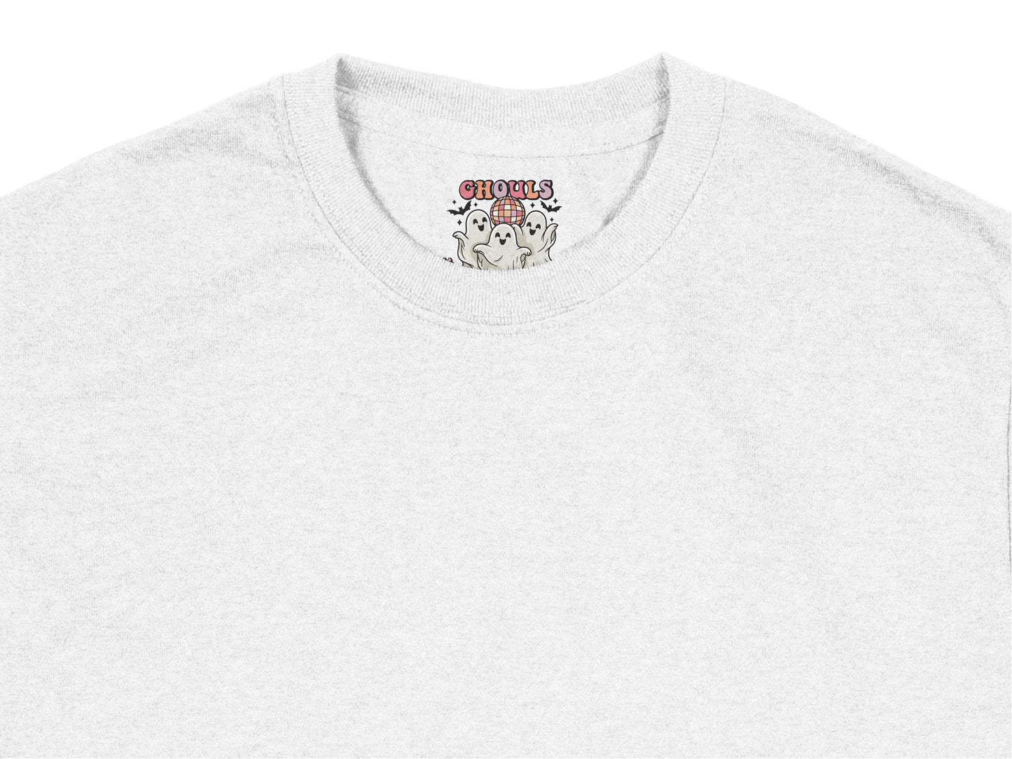 Cute Ghosts Graphic T-Shirt, Unisex Grey Tee, Spooky Ghouls Print, Casual Halloween Apparel