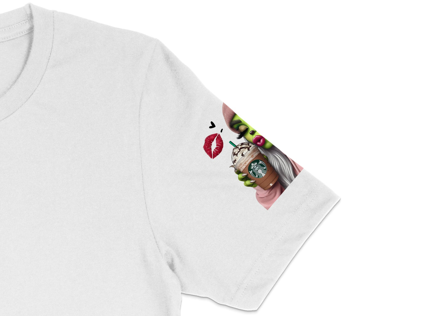 Unique White T-Shirt with Colorful Pop Art Design, Cartoon Hand Holding Coffee Cup, Modern Fashion Apparel