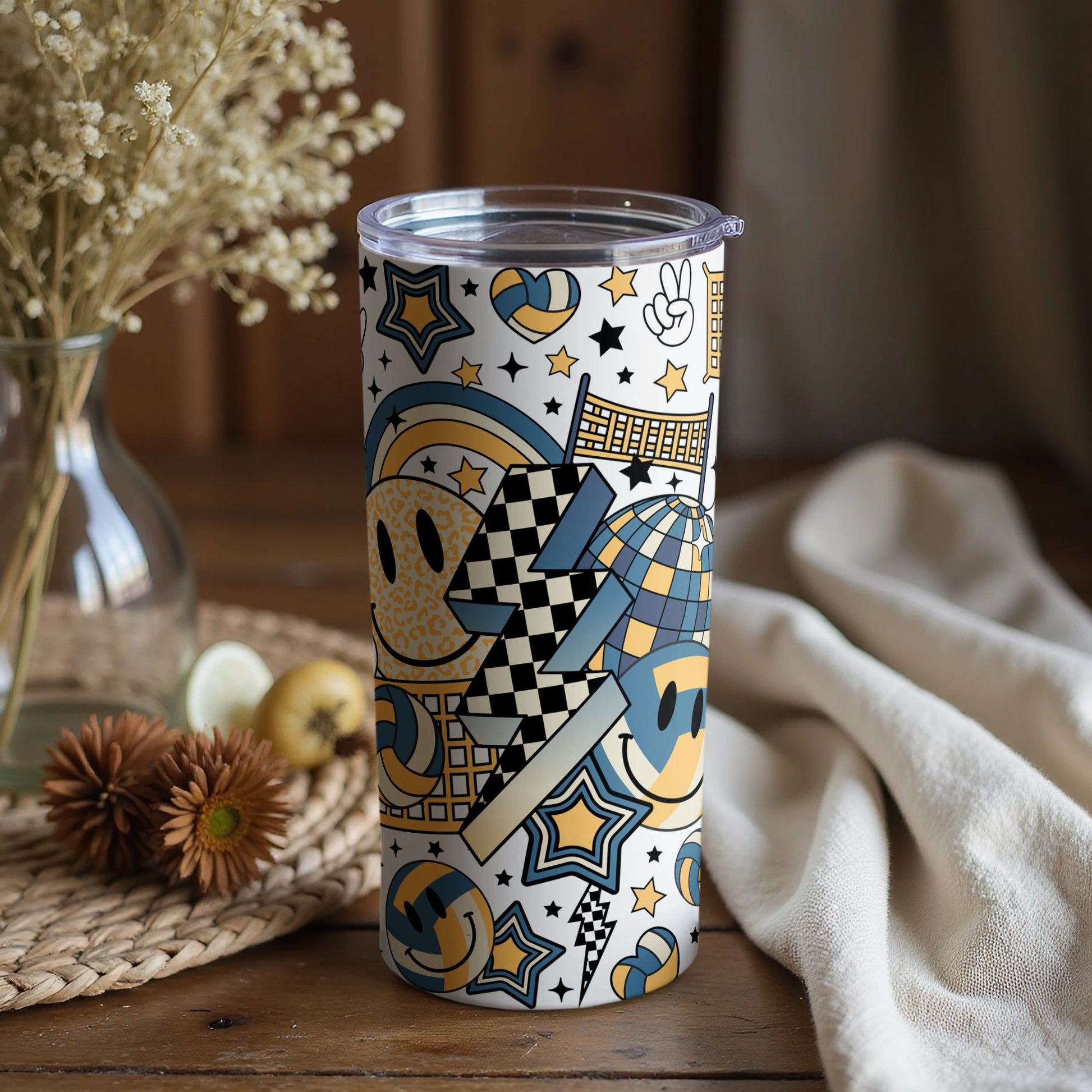 Designer Insulated Tumbler with Abstract Geometric and Icon Patterns, Perfect for Hot and Cold Drinks, Unique Gift Idea