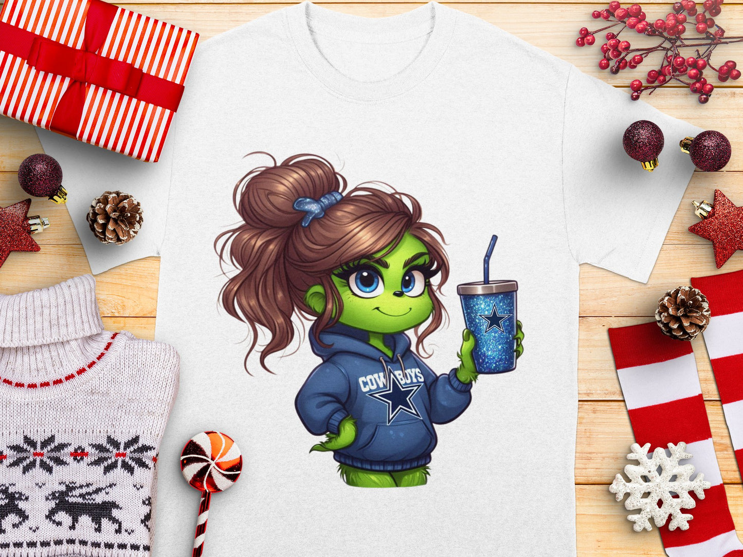 Cute Cartoon Girl Troll T-Shirt, Dallas Football Fan Apparel, Kids and Adults Sizes Available