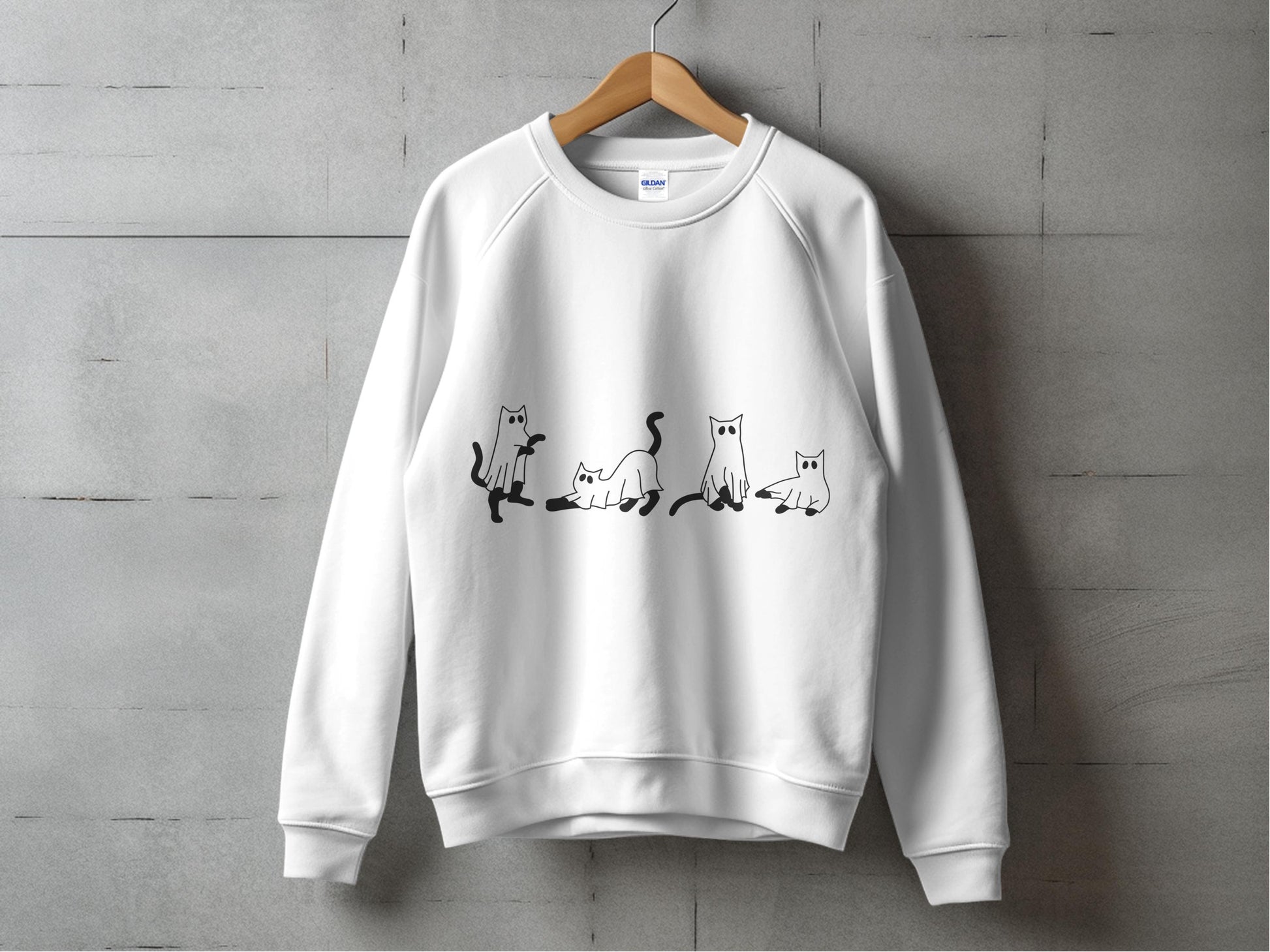 White Cat Sweatshirt, Cute Cartoon Cats Design, Unisex Pullover, Casual Cat Lover Top