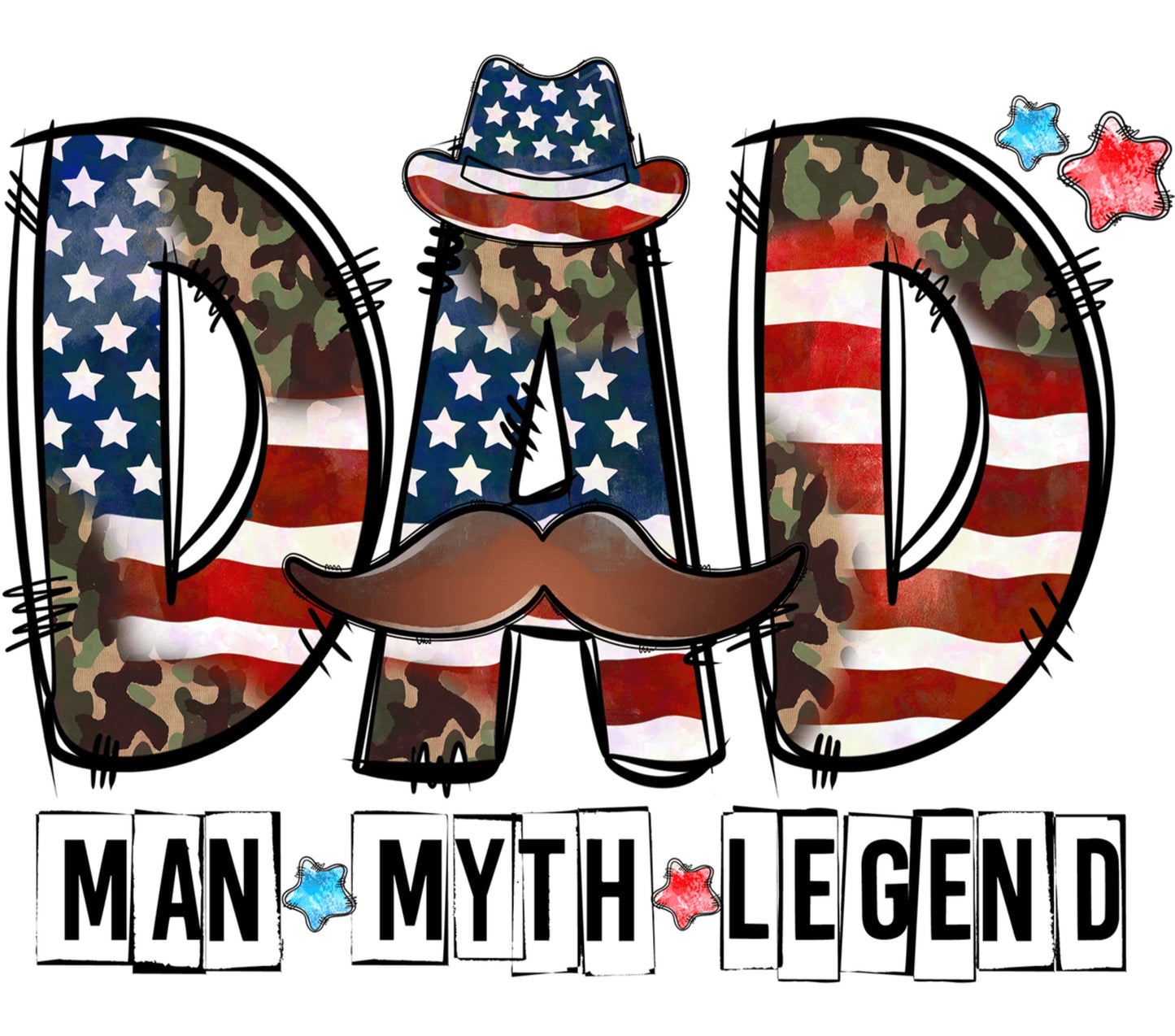 Patriotic Dad T-Shirt Design, Man Myth Legend, Camo and Stars, Father's Day Gift Idea, Digital Download SVG
