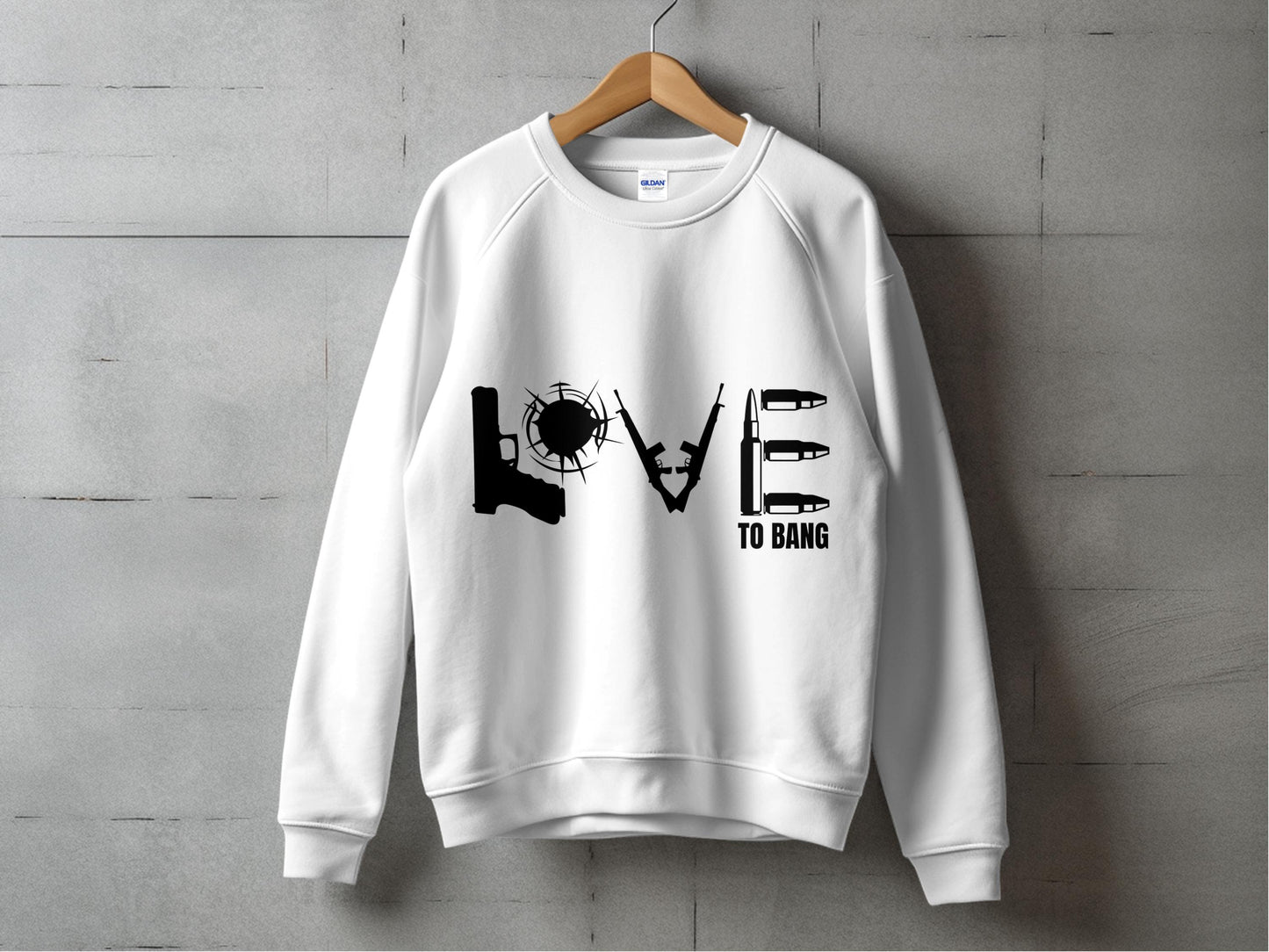 Unisex Graphic Sweatshirt, Love To Bang Letter Print, Casual Pullover, Trendy Streetwear, White Crewneck Top