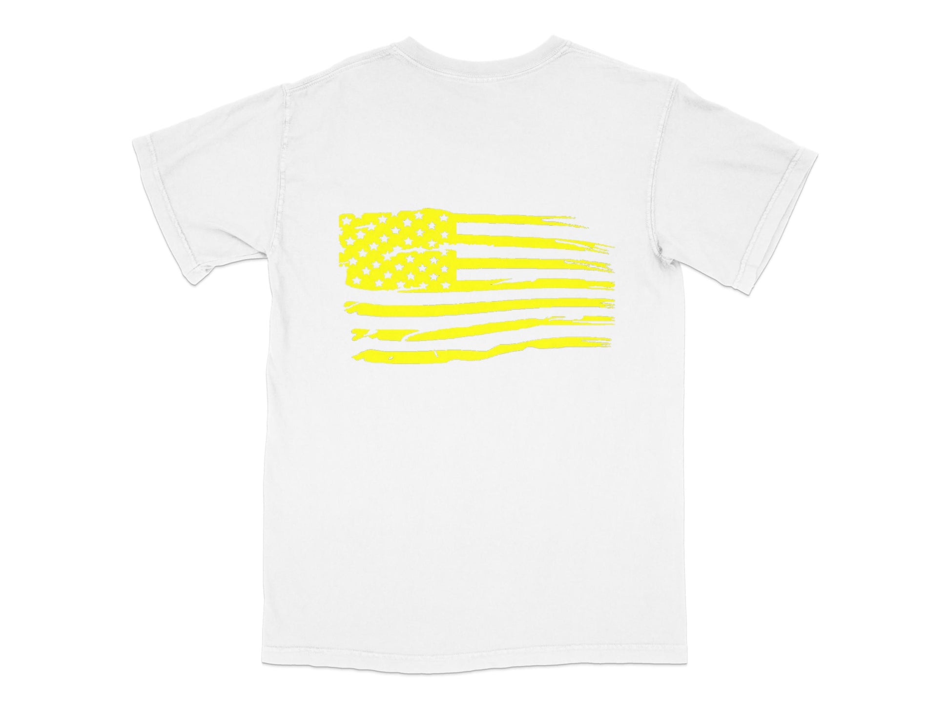 American Flag T-Shirt, White Cotton Tee, Patriotic Yellow Striped Flag Print, Unisex Summer Fashion Top, Casual Wear