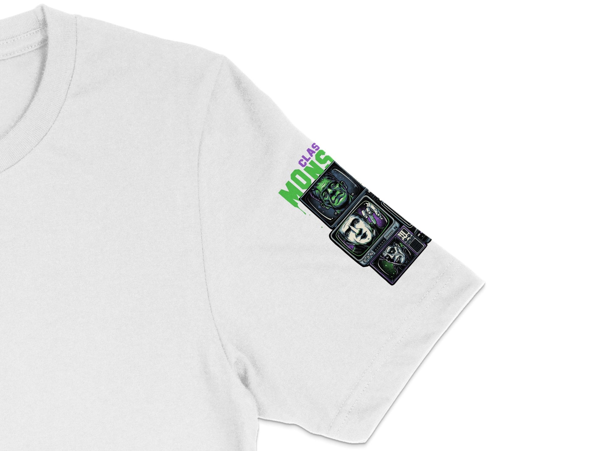 White Crewneck Sweatshirt with Vintage Monster Graphic, Unisex Retro Pullover, Unique Streetwear Fashion