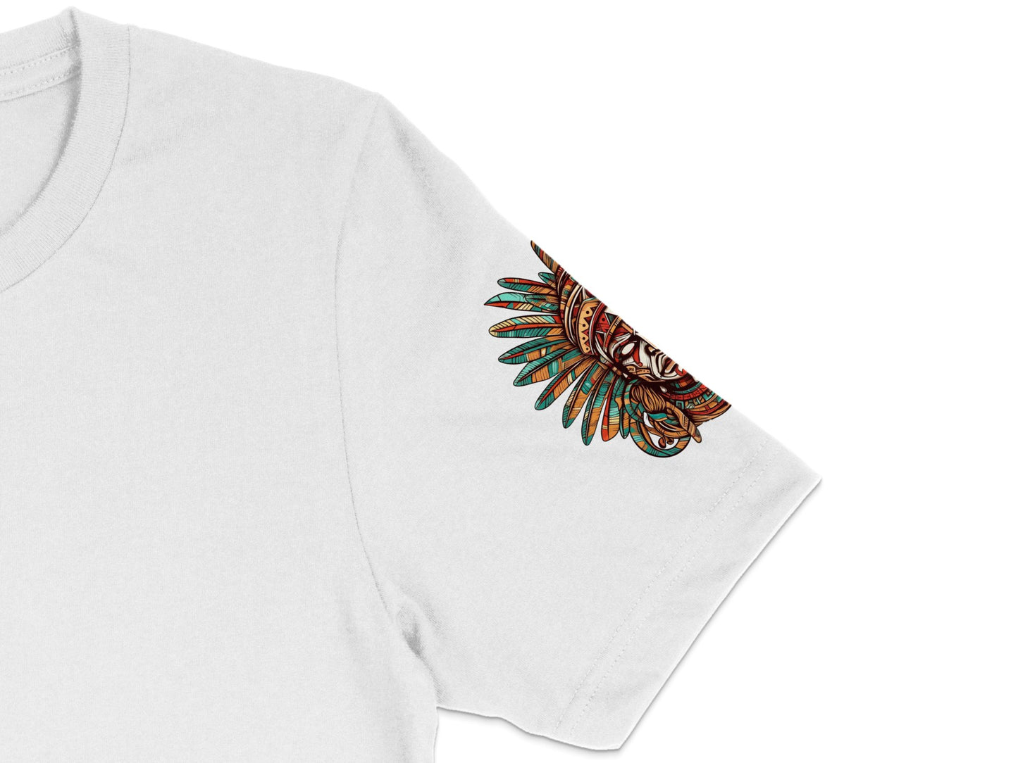 White T-Shirt with Colorful Feather Print, Boho Style Tee, Graphic Art Shirt for Casual Wear