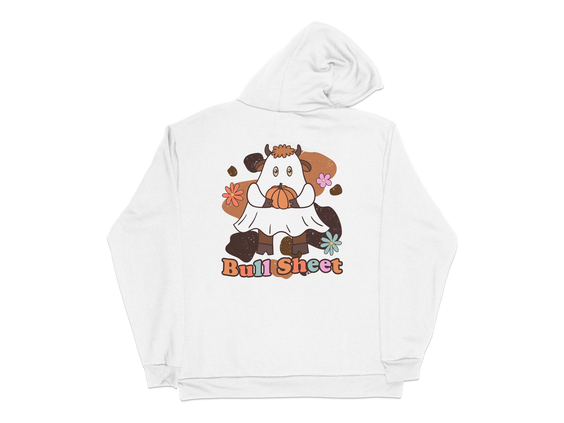 Cartoon Cow Hoodie, Funny Bull Sheet Pun, Unisex Adult White Sweatshirt, Casual Farm Animal Graphic