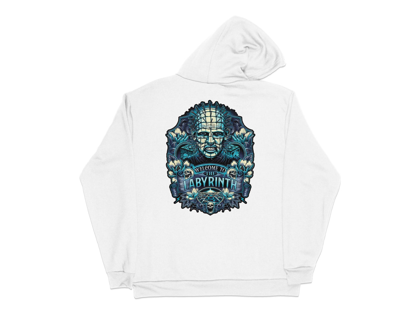 Labyrinth Inspired Hoodie, Fantasy Movie Graphic Pullover, Cool Blue and White Design, Unisex Sweatshirt