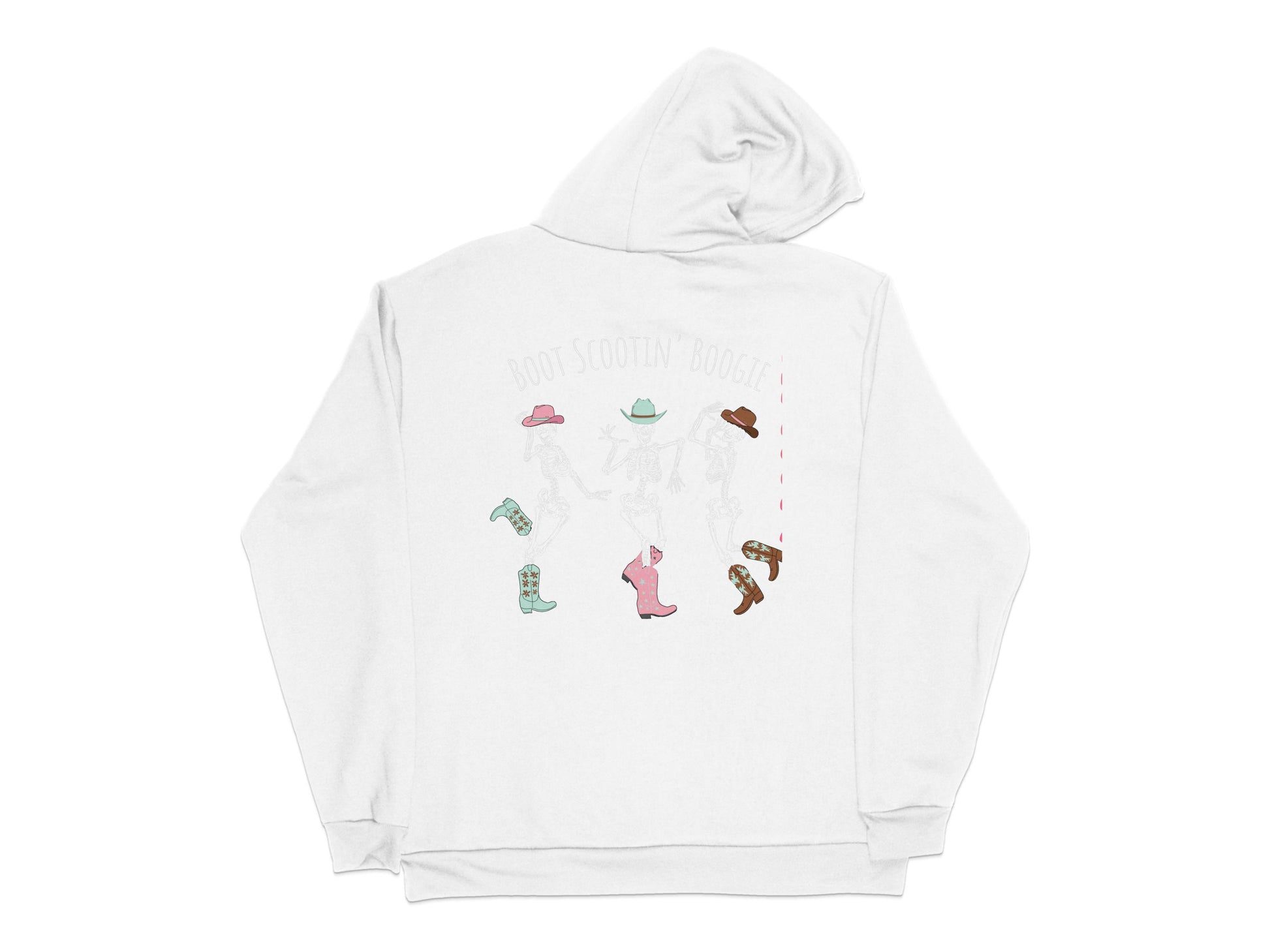 Unisex White Hoodie with Cute Boot Scootin' Boogie Graphics, Cowboy Casual Wear
