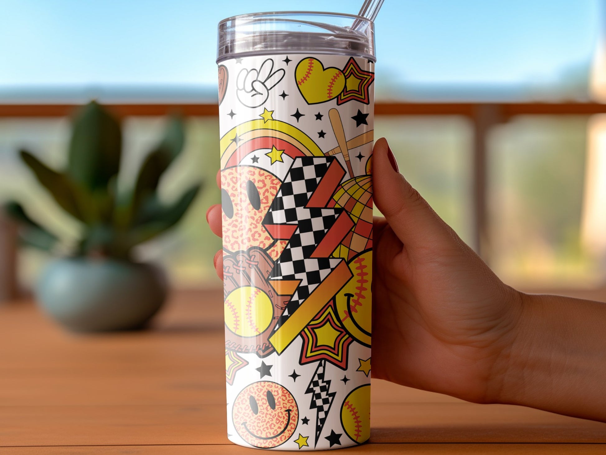 Colorful Sports Themed Tumbler, Insulated Travel Cup, Baseball Soccer Basketball Design, Gift for Athletes