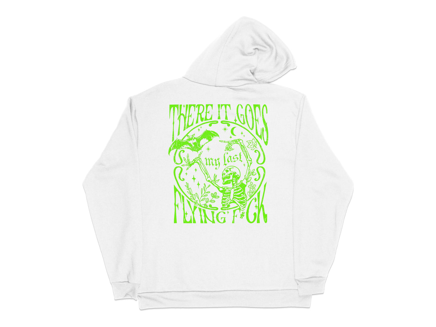 White Hoodie with Green Flying Pig Graphic, Unisex Casual Pullover, Unique Illustration Sweatshirt