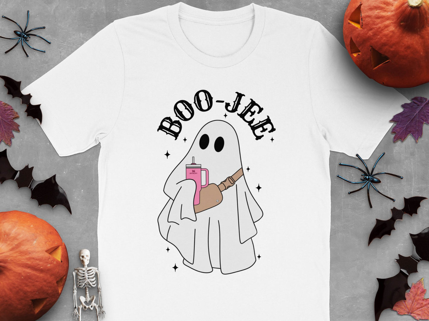 Cute Boo-Jee Ghost T-Shirt, Funny Halloween Tee, Spooky Cartoon Ghost, Gift for Halloween Party, Unisex Adult and Kids Sizes