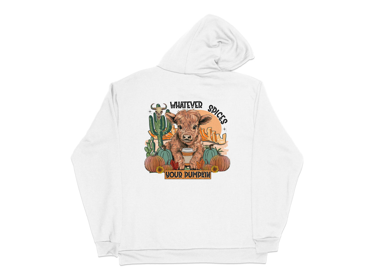 Whatever Spices Your Pumpkin Hoodie, Autumn Cat and Cactus Graphic Sweatshirt, Unisex Fall Fashion Pullover