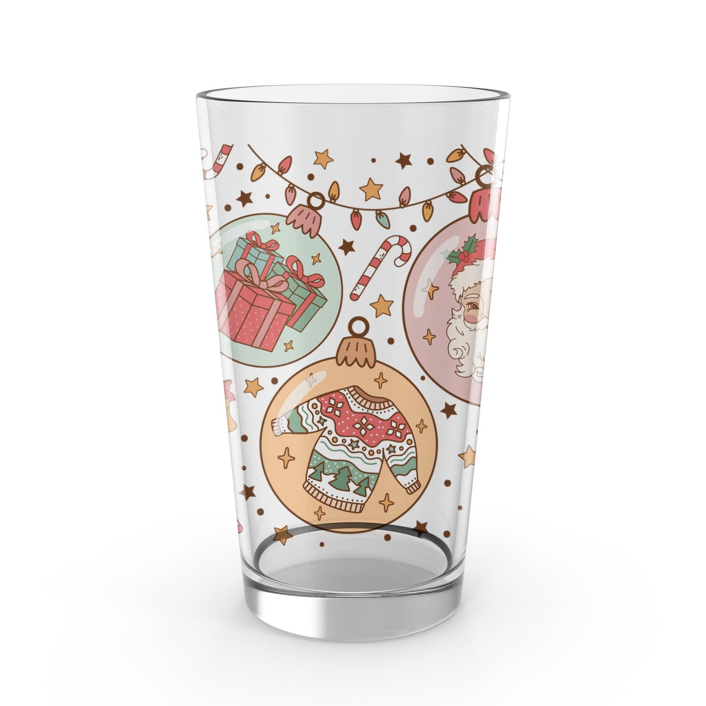 Christmas Holiday Themed Glass Tumbler, Santa and Gifts Design, Festive Drinkware, Seasonal Kitchen Decor, Unique Christmas Gift Idea