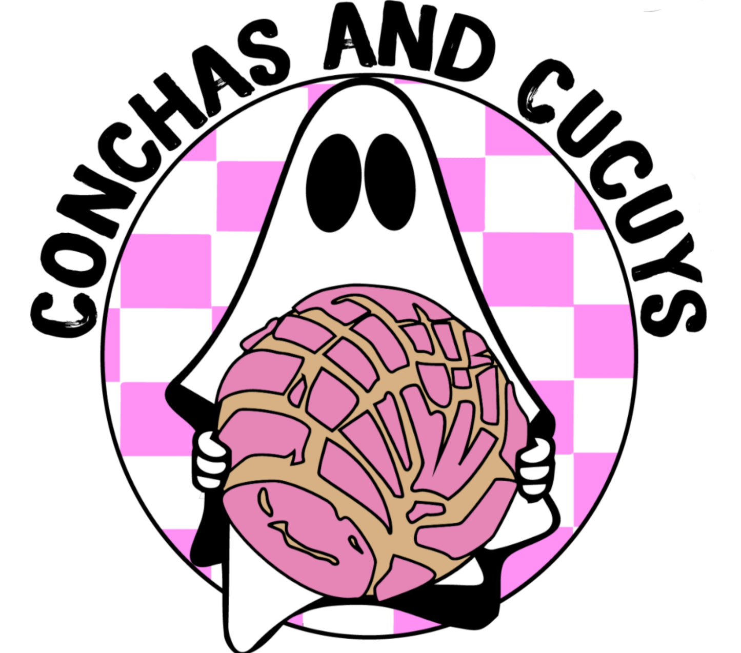 Cute Ghost Holding Conchas Art Print, Pink Pastry Wall Decor, Whimsical Kitchen Illustration, Unique Foodie Gift