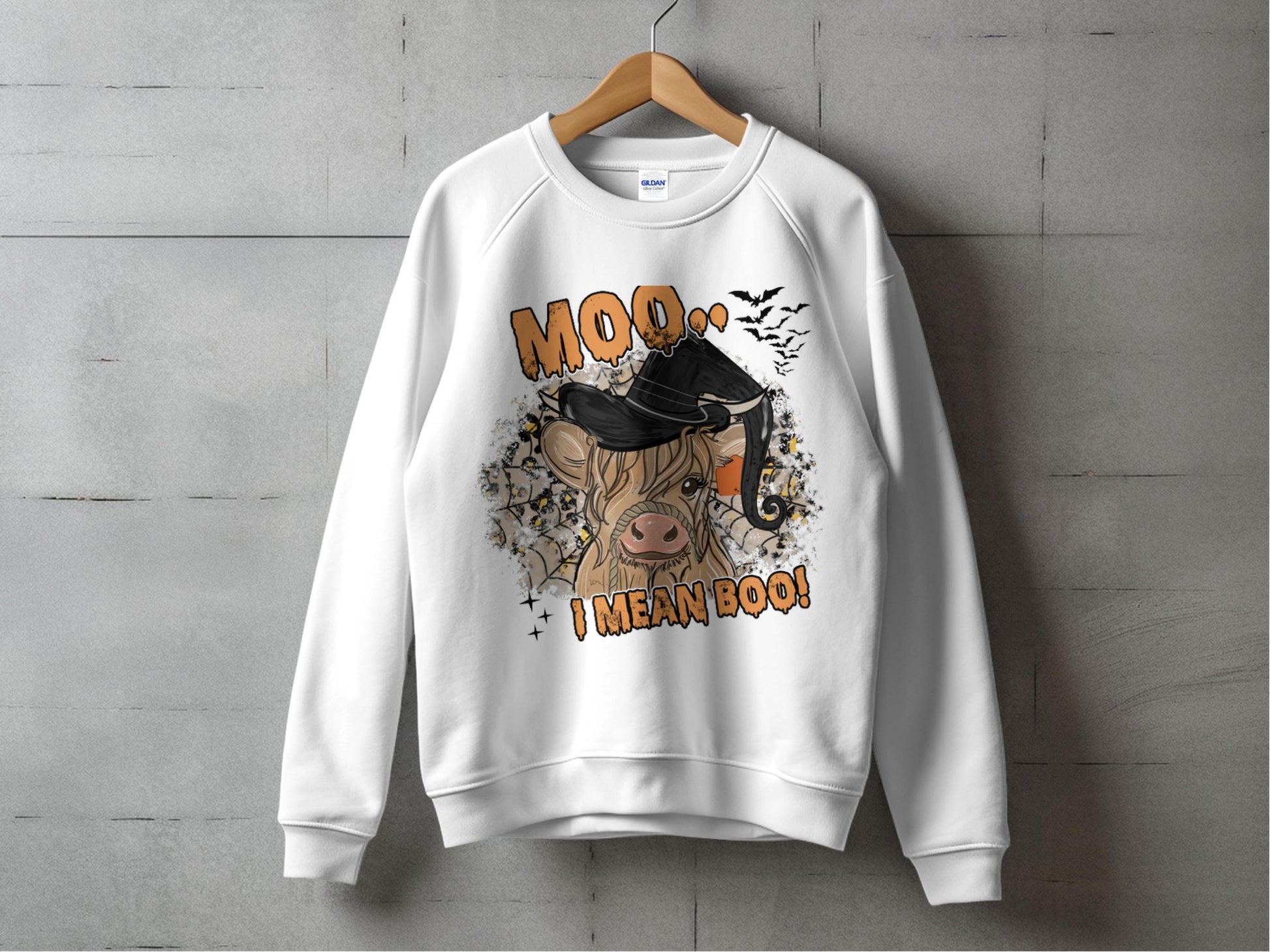 Halloween Cow Sweatshirt, Funny Moo I Mean Boo Graphic, Autumn Casual Pullover, Unisex Adult Sizes