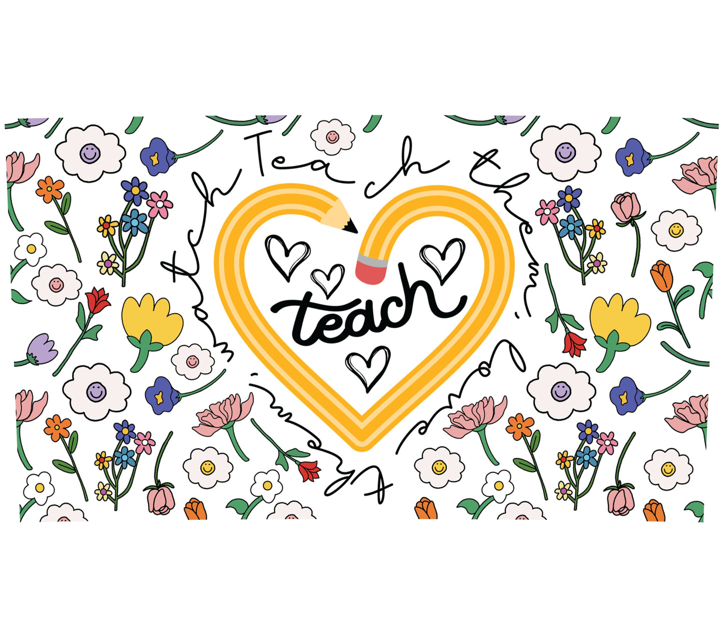 Teacher Appreciation Gift Floral Heart Design, Colorful Flowers Teach Love Inspire, Classroom Decor Wall Art