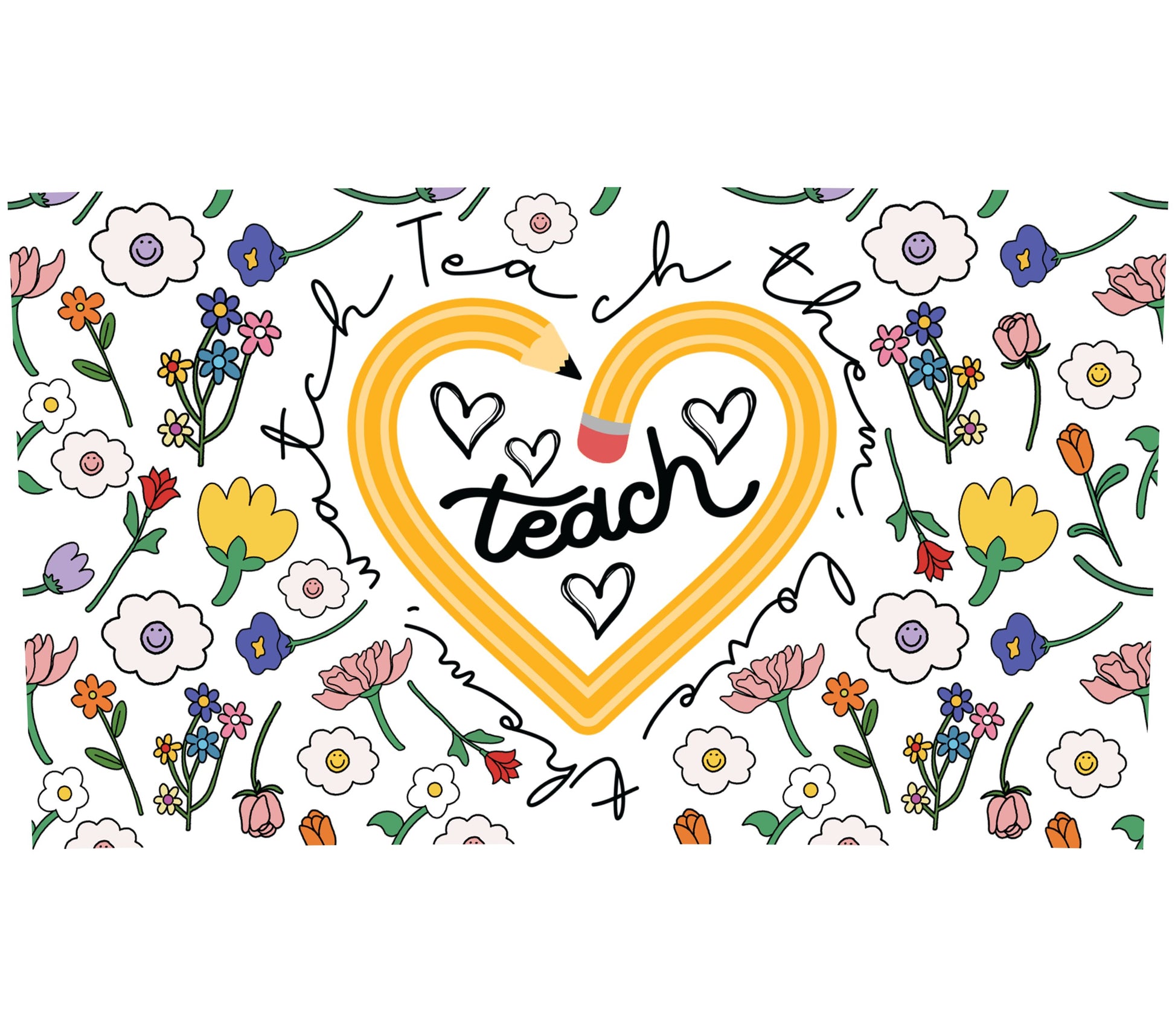 Teacher Appreciation Gift Floral Heart Design, Colorful Flowers Teach Love Inspire, Classroom Decor Wall Art