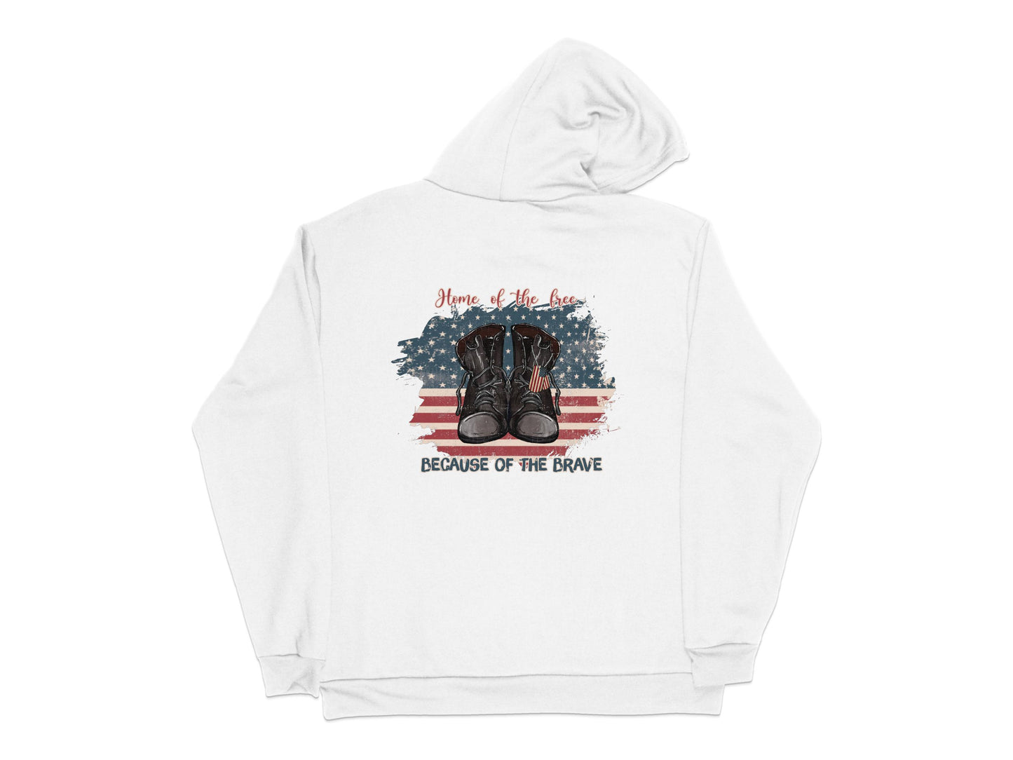 Home of the Free Because of the Brave Hoodie, Patriotic Sweatshirt, Military Boots Graphic, Unisex Winter Apparel