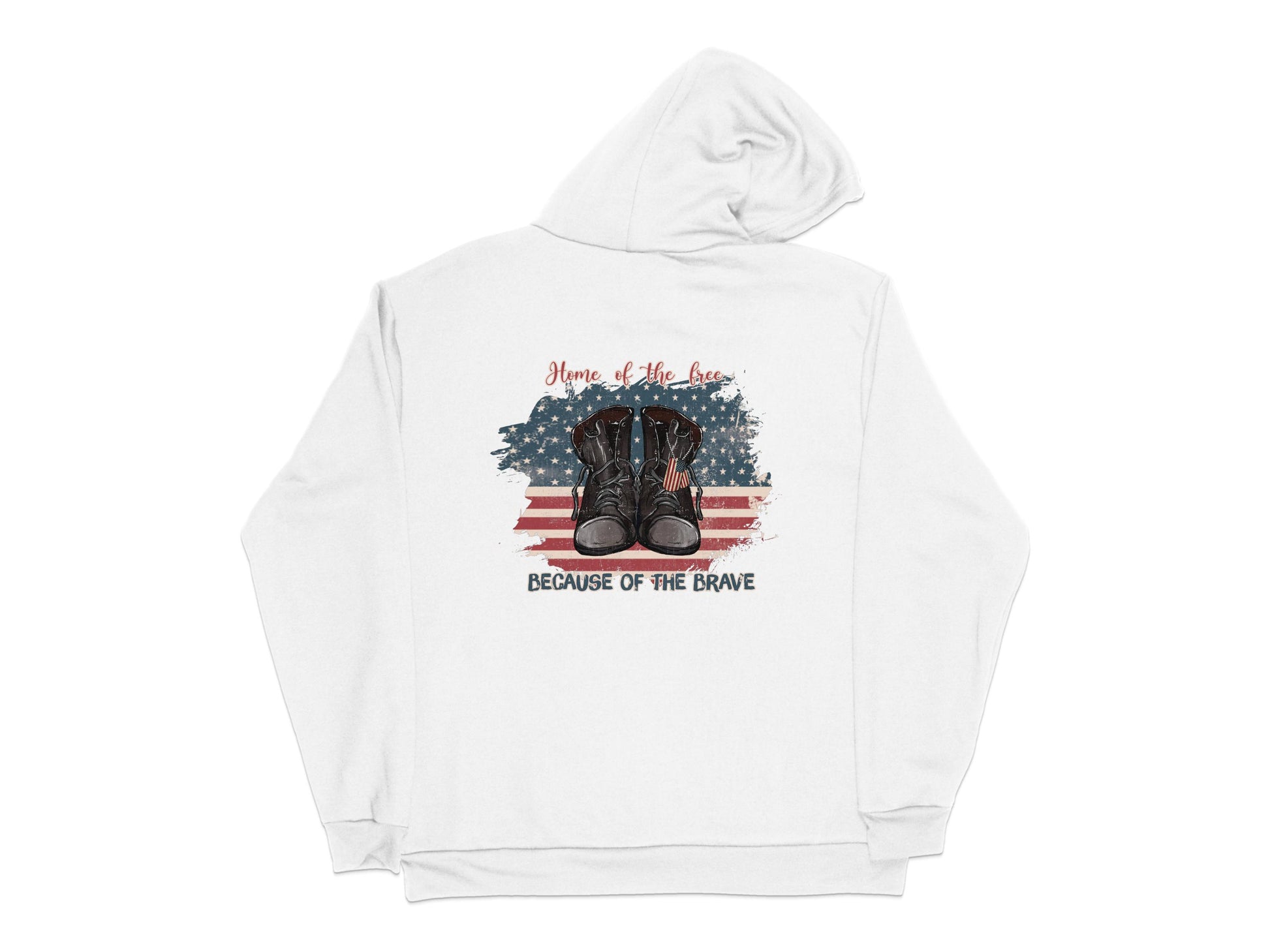 Home of the Free Because of the Brave Hoodie, Patriotic Sweatshirt, Military Boots Graphic, Unisex Winter Apparel