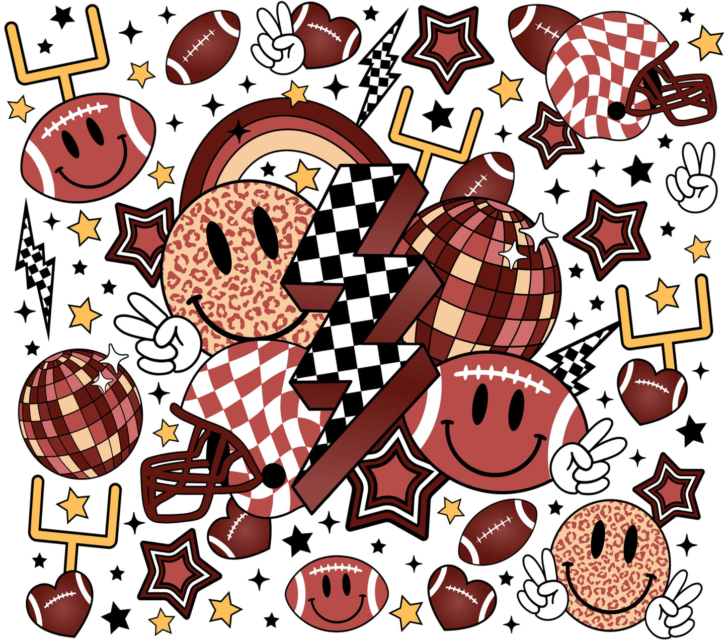 Colorful Sports Themed Sticker Pack, Football, Baseball, Smiley Faces, Trendy Checkered Pattern, Kids Craft Supplies