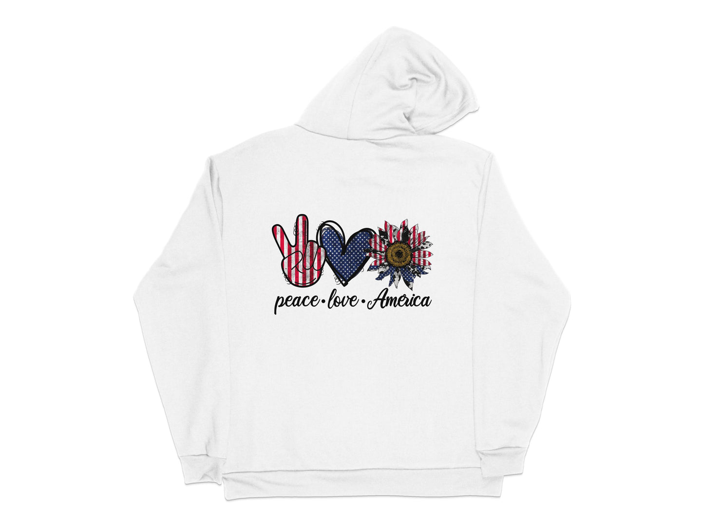 Peace Love America Hoodie, Patriotic Sunflower Sweatshirt, 4th of July Apparel, American Flag Hoodie for Men and Women