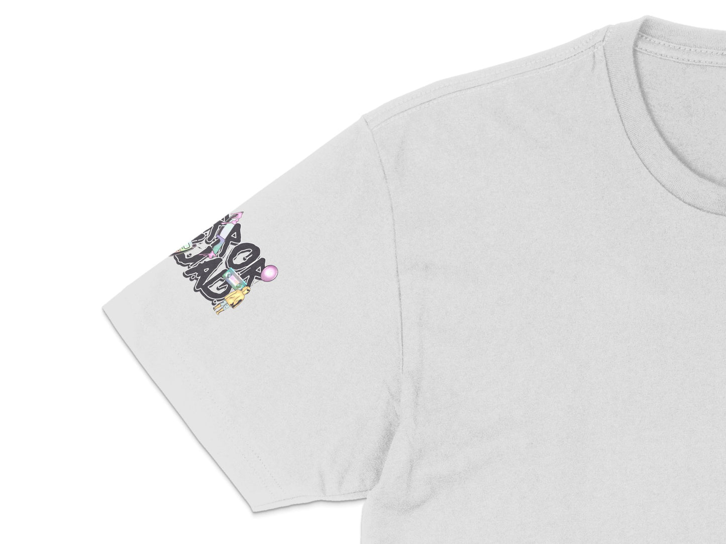 Unique White T-Shirt with Stylish Black and Pink Abstract Design, Modern Casual Wear