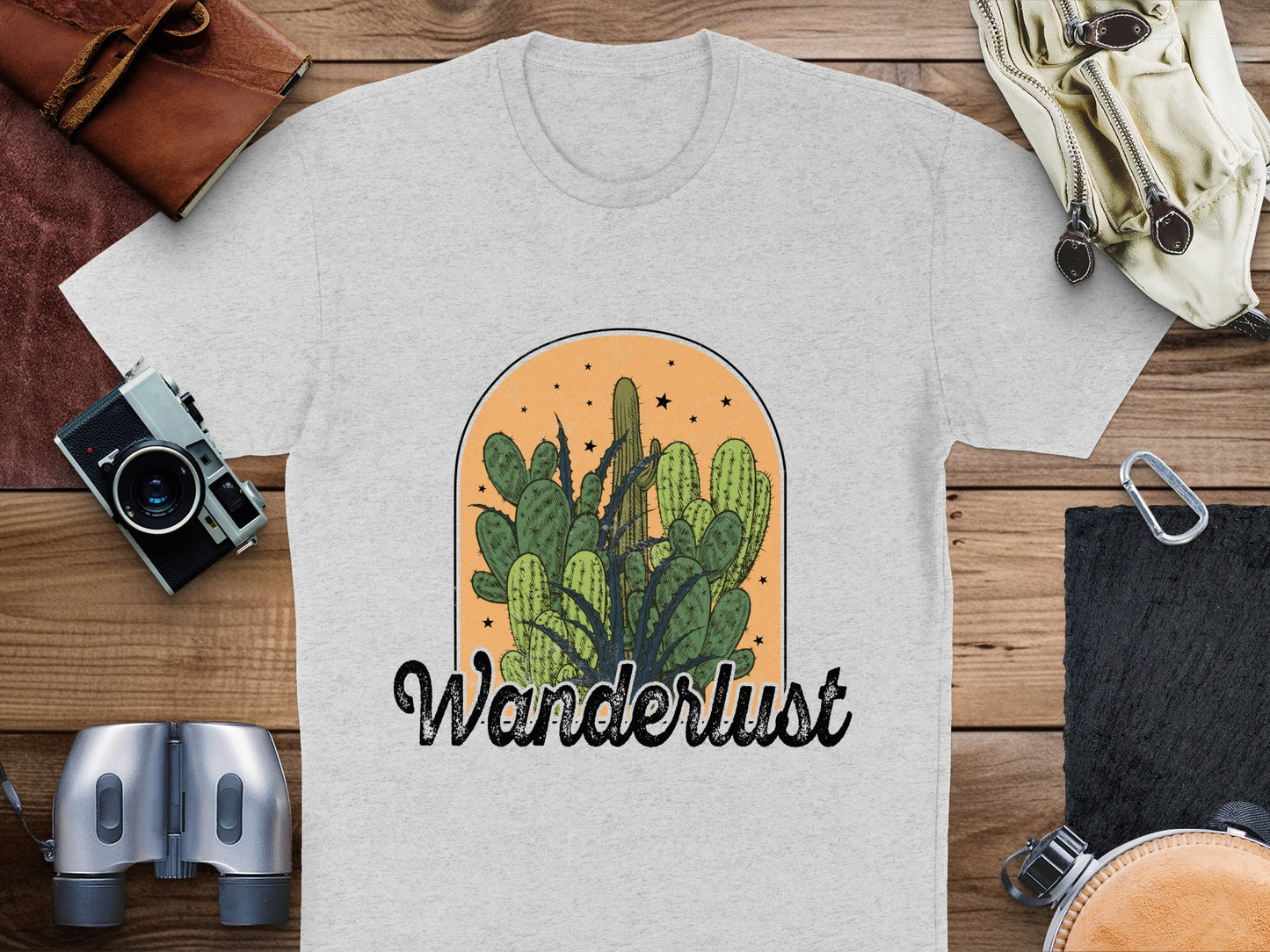 Wanderlust Cactus Graphic T-Shirt, Vintage Style Desert Plants Tee, Adventure Travel Casual Wear for Men and Women