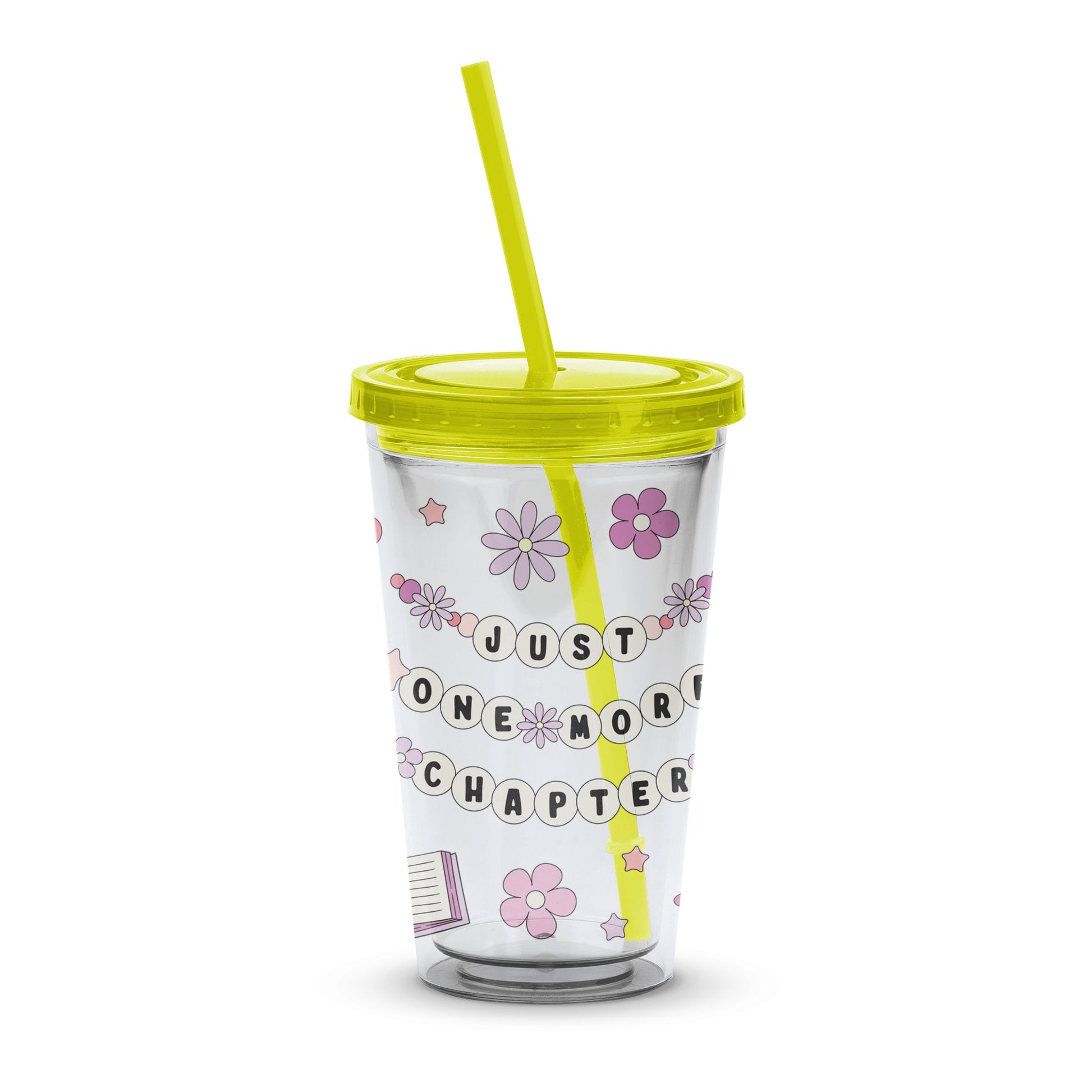Floral 'Just One More Chapter' Insulated Tumbler with Straw, Book Lover Gift, Reading Theme Drinkware