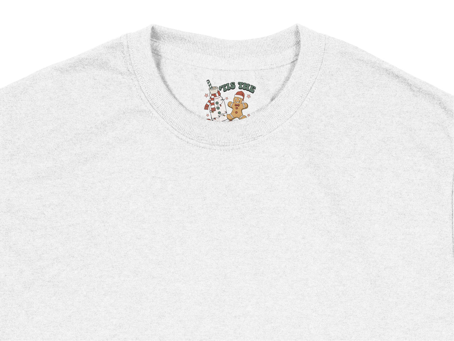 Grey Christmas T-Shirt, Cute Gingerbread Man and Tree, Holiday Casual Wear, Unisex Winter Apparel