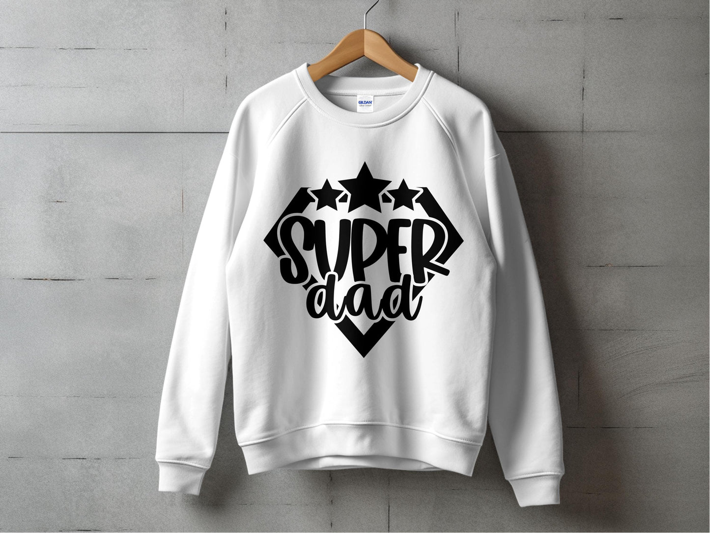 Super Dad Sweatshirt, Men's White Graphic Pullover, Father's Day Gift, Casual Long Sleeve Top, Trendy Dad Apparel