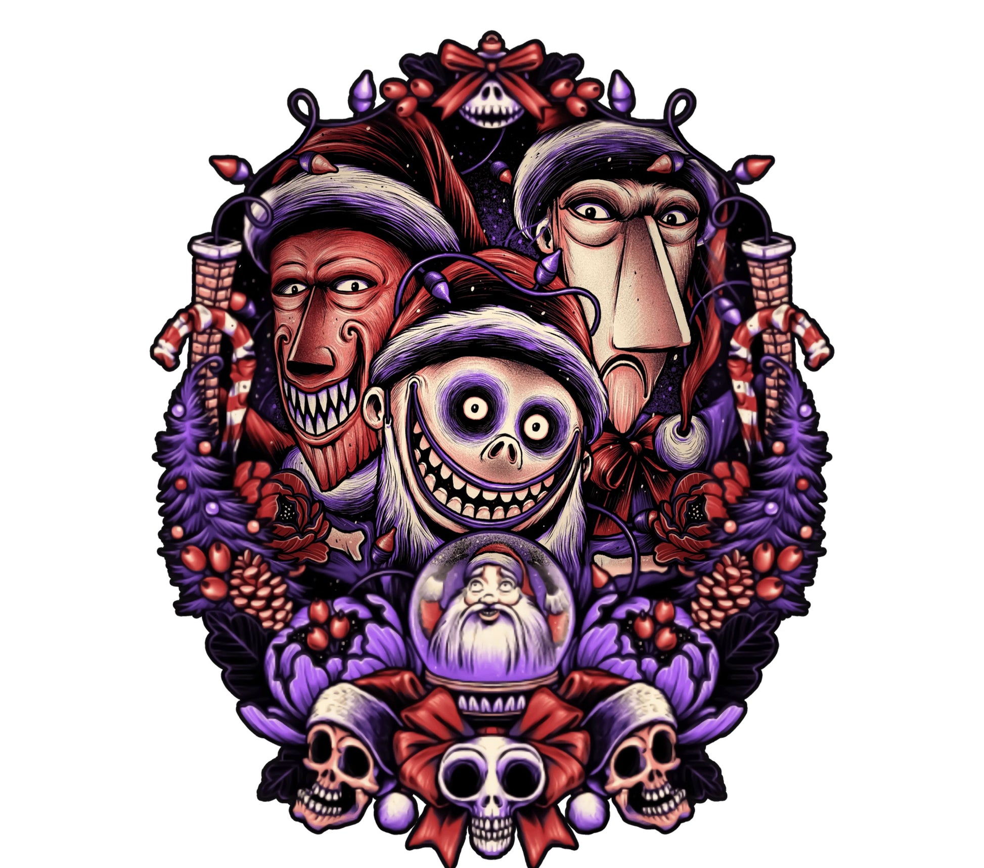 Nightmare Before Christmas Inspired Art Print, Jack Skellington and Characters, Halloween Decor, Unique Wall Art, Gift Idea