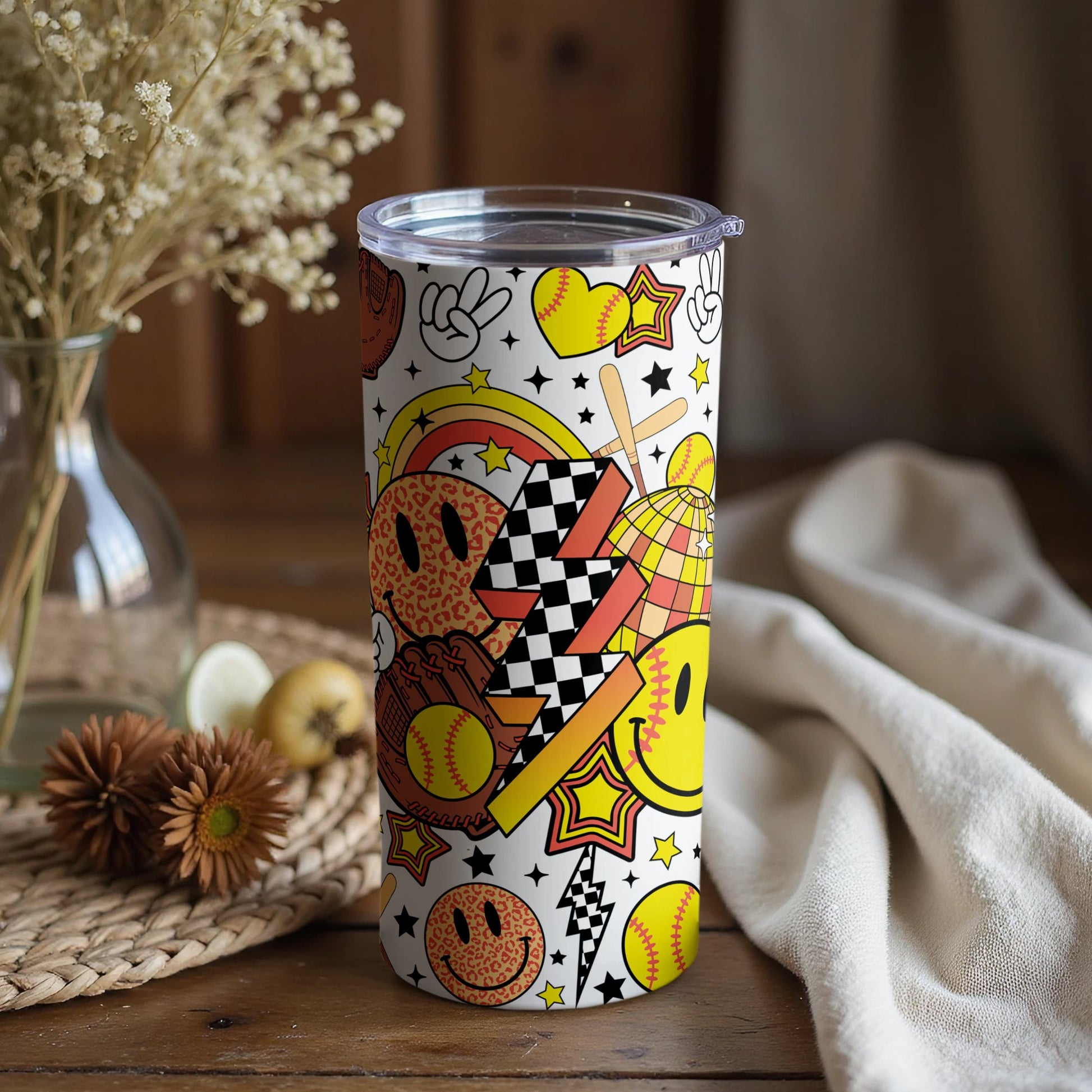 Colorful Sports Themed Tumbler, Baseball Soccer Basketball Design Insulated Cup, Unique Gift Idea