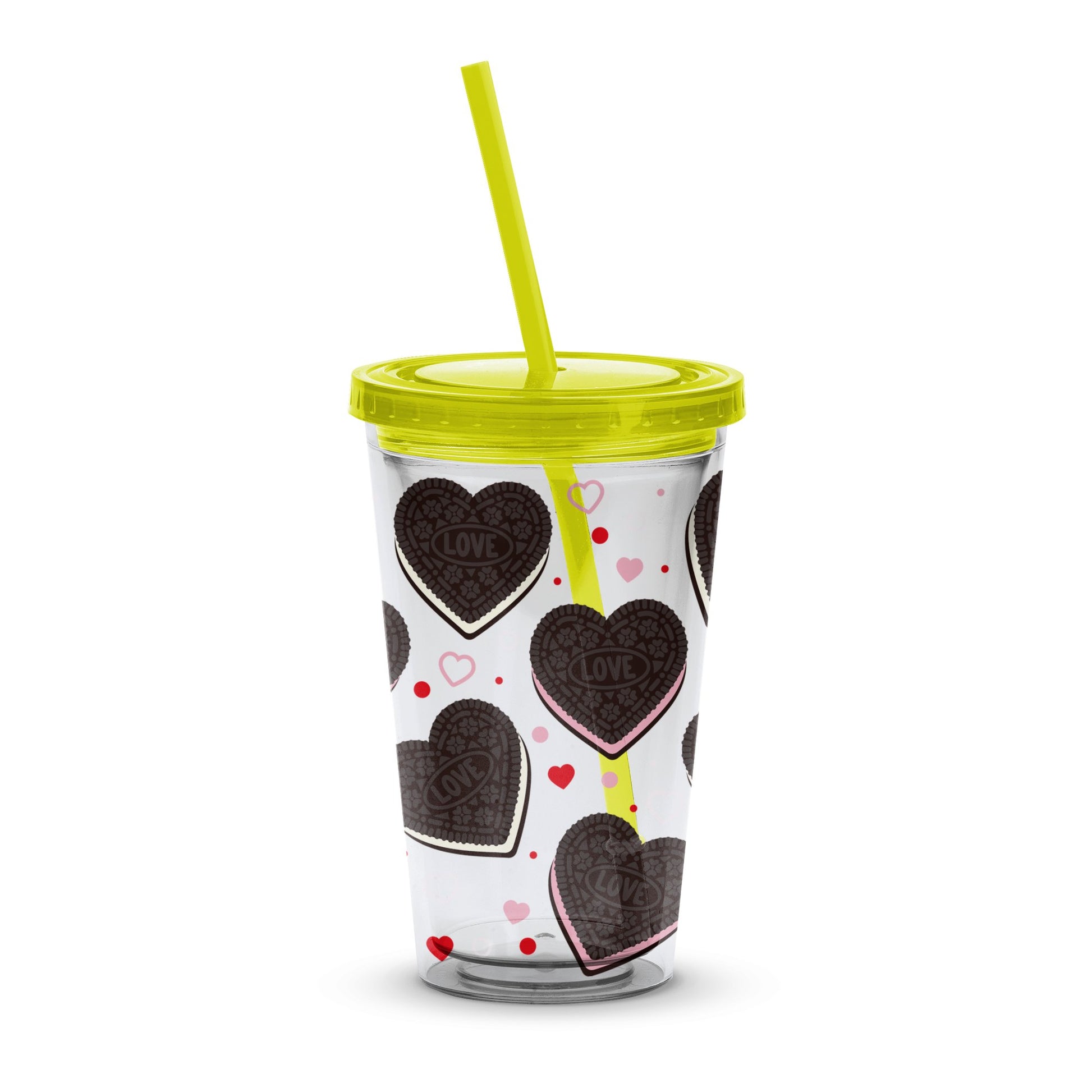 Heart Pattern Love Insulated Tumbler with Straw, Valentine's Day Gift, Reusable Cold Drink Cup