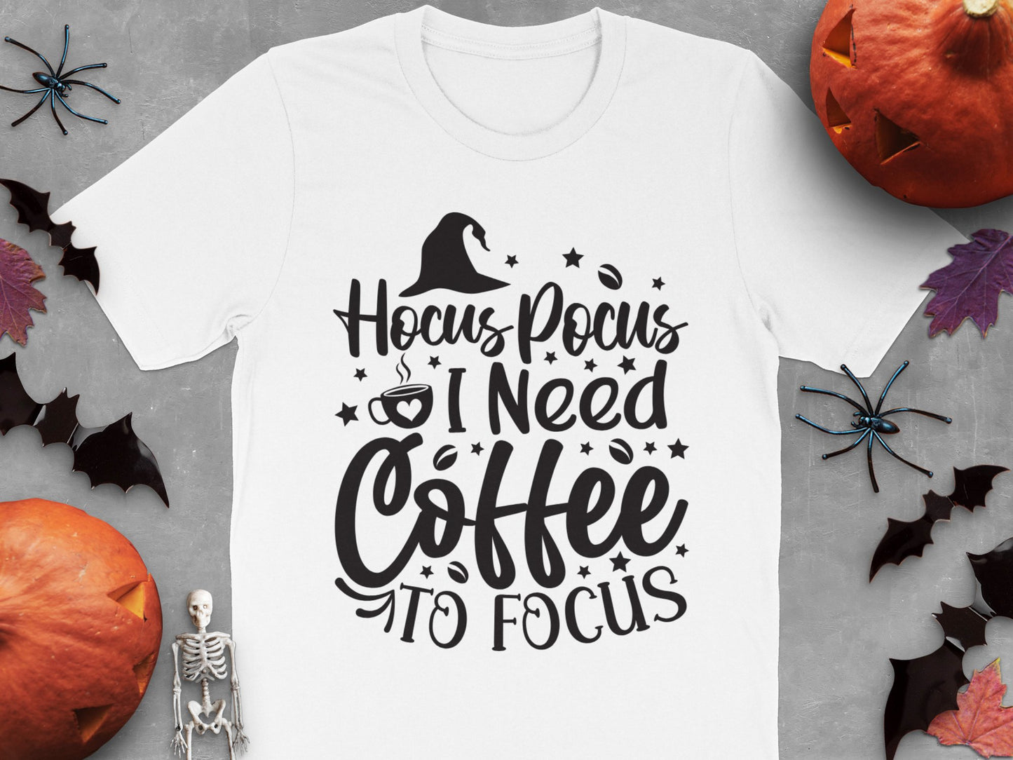 Hocus Pocus I Need Coffee to Focus Halloween T-Shirt, Spooky Fall Graphic Tee, Witchy Coffee Lover Shirt
