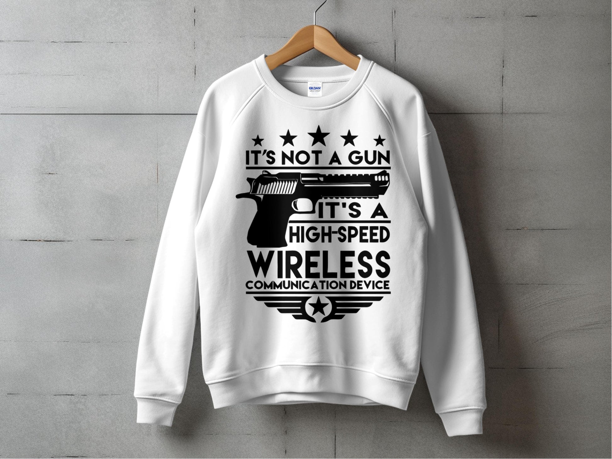 Funny High Speed Wireless Communication Sweatshirt, White Graphic Pullover, Unisex Casual Sweater, Trendy Streetwear