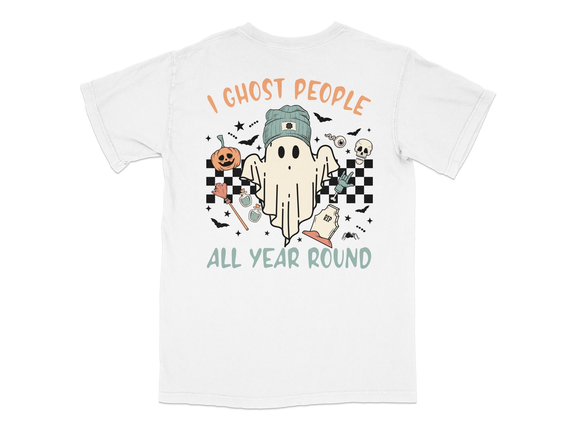 Funny Ghost T-Shirt 'I Ghost People All Year Round' Halloween Tee, Unisex Graphic Shirt with Skulls and Ghosts