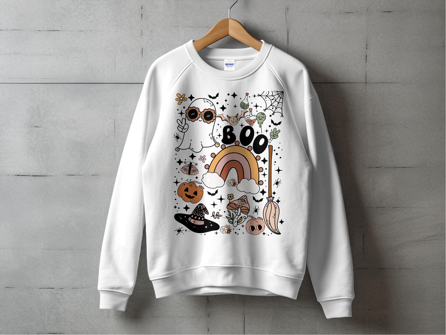 Cute Halloween Sweatshirt, Spooky Ghosts and Pumpkins, Casual Fall Fashion, Unisex Autumn Top, Trendy October Clothing