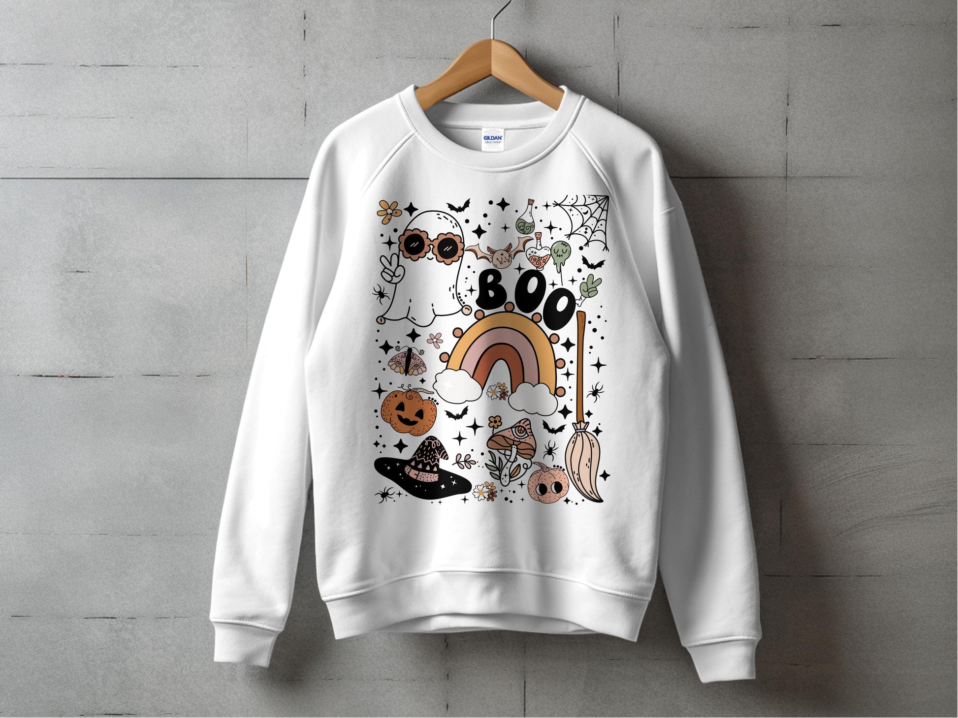 Cute Halloween Sweatshirt, Spooky Ghosts and Pumpkins, Casual Fall Fashion, Unisex Autumn Top, Trendy October Clothing