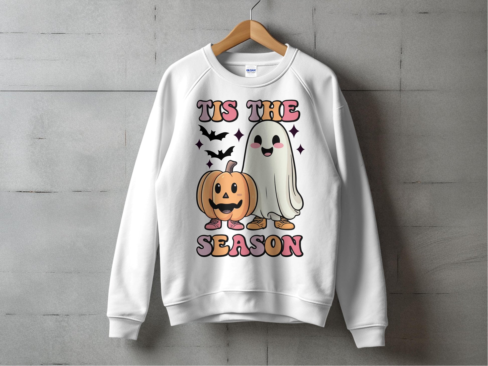 Halloween Sweatshirt Pumpkin Ghost Bat Graphic, Unisex Fall Season Crewneck, Spooky Cute Casual Autumn Apparel