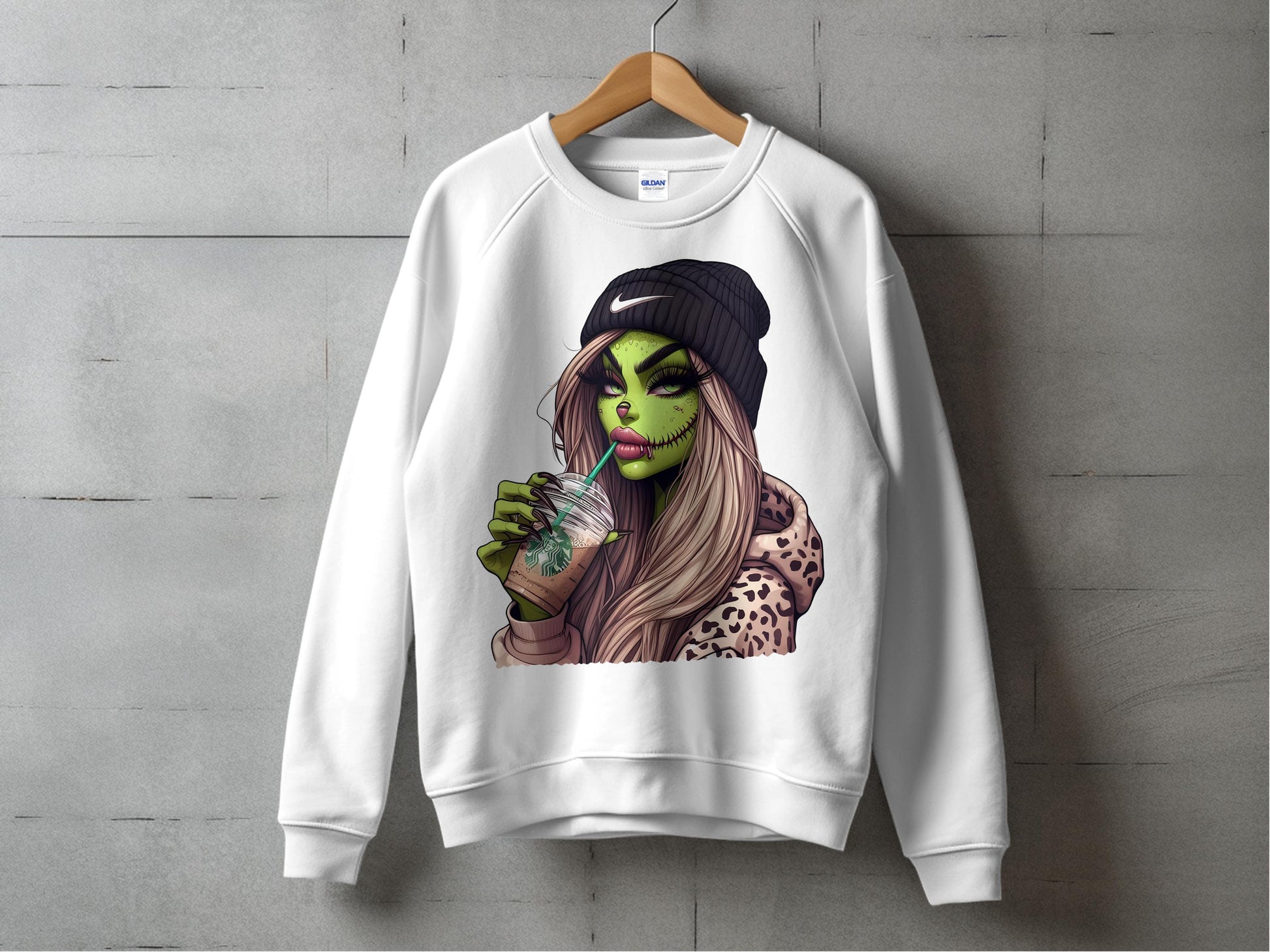 Zombie Girl Graphic Sweatshirt, Trendy Leopard Print Sleeve, Urban Style, Cool Streetwear Pullover, Unisex Fashion Top